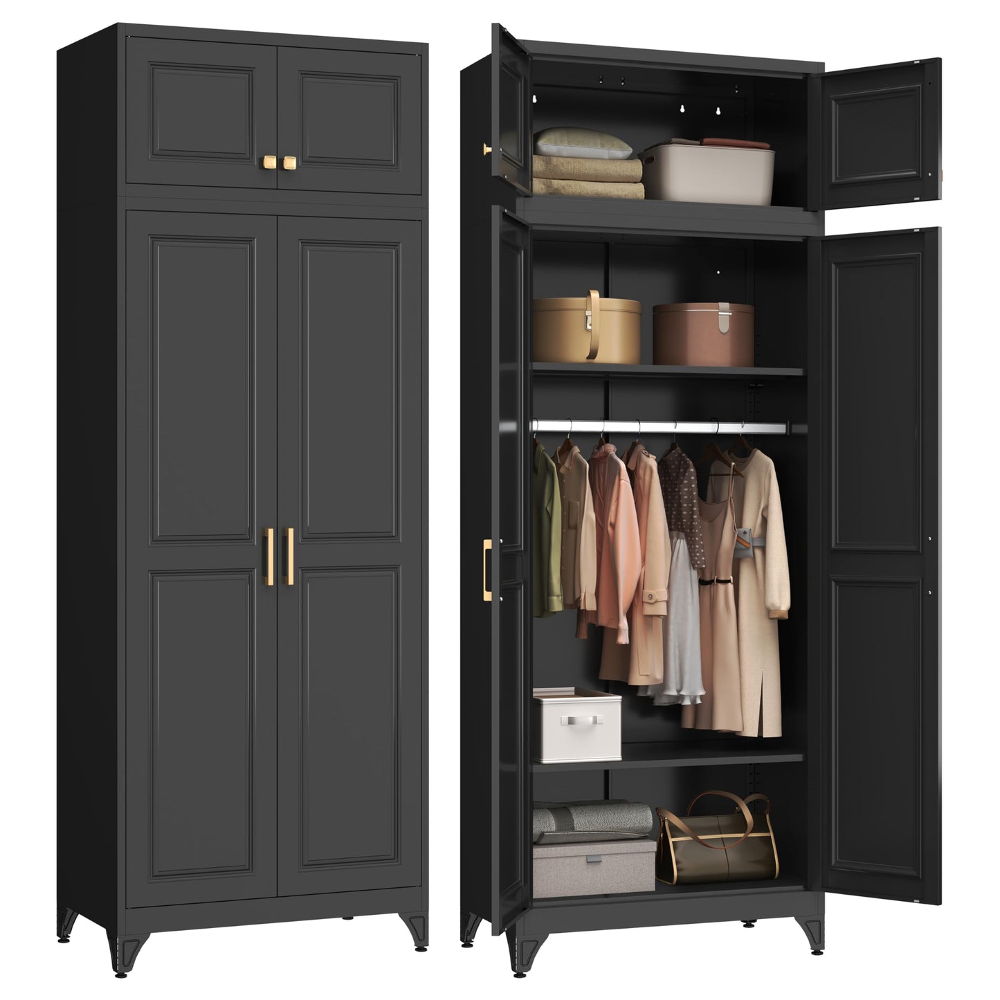 Polup 71" Metal Armoire Wardrobe Closet with Doors and Adjustable Shelves