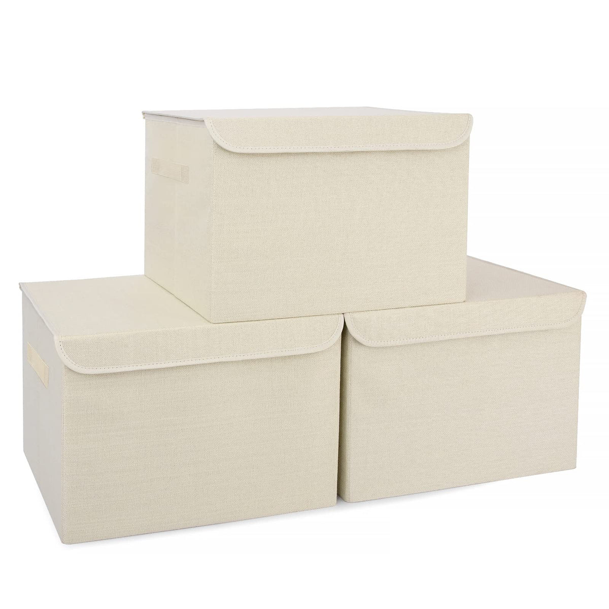 Bagnizer Large 22 Quart Linen Fabric Foldable Storage Bin Cube Organizer Basket with Flip-Top Lid & Handles, Clothes Blanket Box for Home, Office, Closet, Black, 4 Pack 14.6 x 9.5 x 9.5”