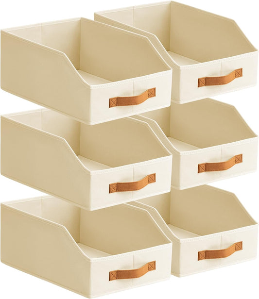 Homsorout Fabric Storage Bins for Organizing - 6 Pack Large Trapezoid Collapsible Storage Bins with Front Handle, Closet Organizers and Storage for Bedroom, Home Shelves, Small Spaces, Beige