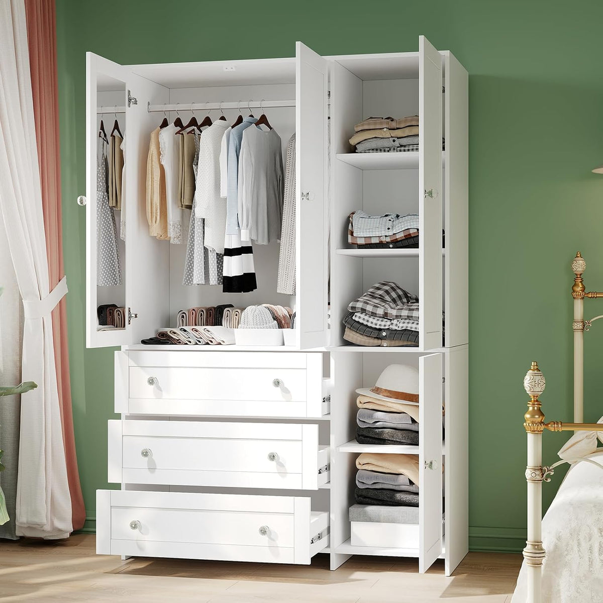 VOWNER 71" Armoire Wardrobe Closet with 3 Drawers and Mirror