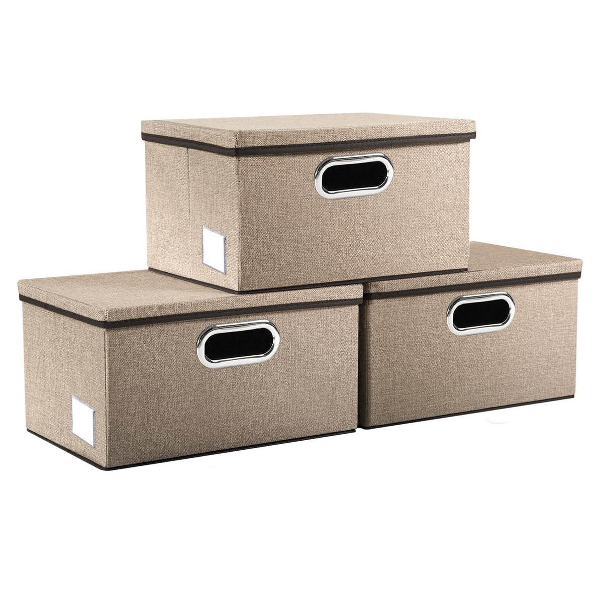 PRANDOM Large Collapsible Storage Bins with Lids [3-Pack] Linen/Cotton Blend Foldable Storage Boxes Organizer Containers Baskets Cube with Cover for Home Bedroom Closet Office Nursery(17.7x11.8x11.8)