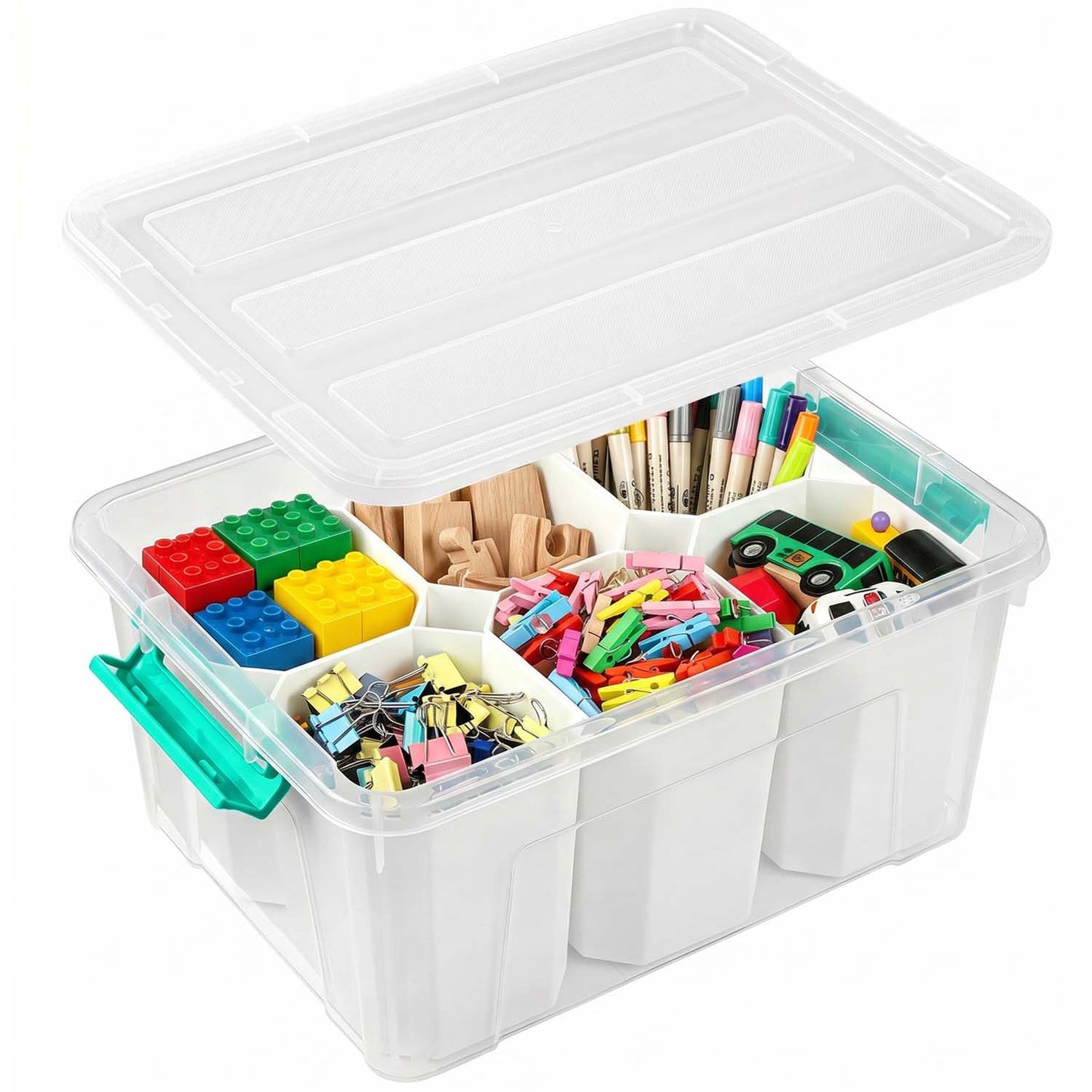 Storage Bins with Lids 6 Pack Clear Storage Containers, 7 Quart Stackable Plastic Containers with Secure Black Buckle Latch, Durable Storage Box Organizer for Pantry, Closet, Office & Classroom