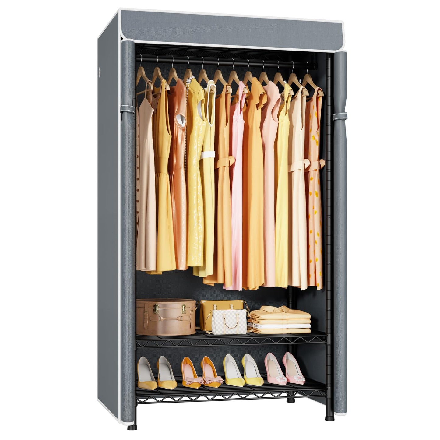 ULIFHOME H5C Clothes Rack with Cover, Covered Clothing Rack Heavy Duty