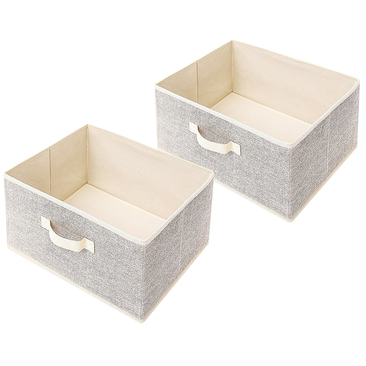 Storage Baskets, 11-Inch Woven Fabric Bins, Storage Cubes with Reinforced Handles, Organizer Bins for Closet Shelves, Foldable, for Toys, Clothes, Natural Beige (2PCS/Beige-11*11*7.8inch)