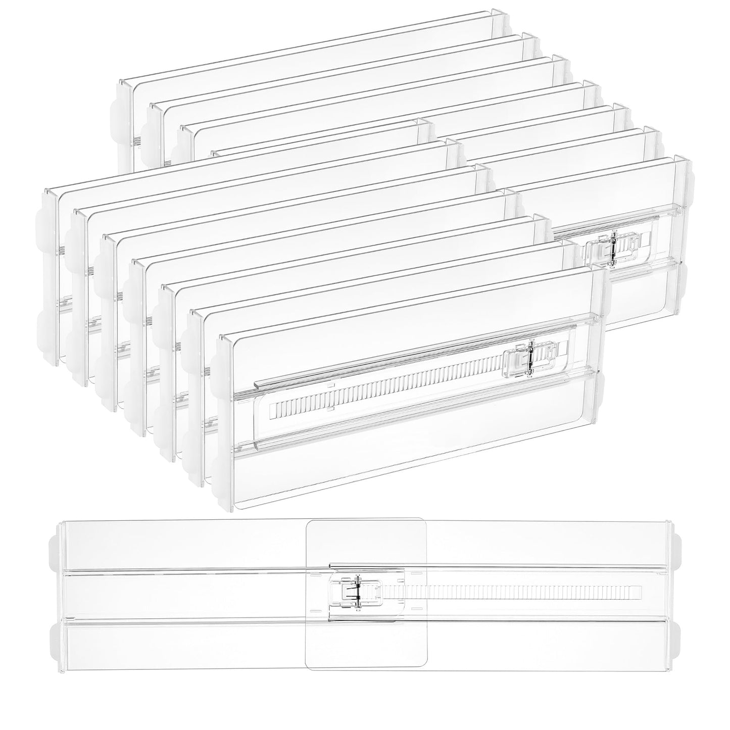 Vtopmart 8 Pack Shallow Drawer Dividers, 2.36" High 12.5"-20.8" Adjustable Expandable Kitchen Drawer Organizer, Clear Plastic Organizer Separators for Flatware, Utensil, Cutlery, Underwear, Clothes