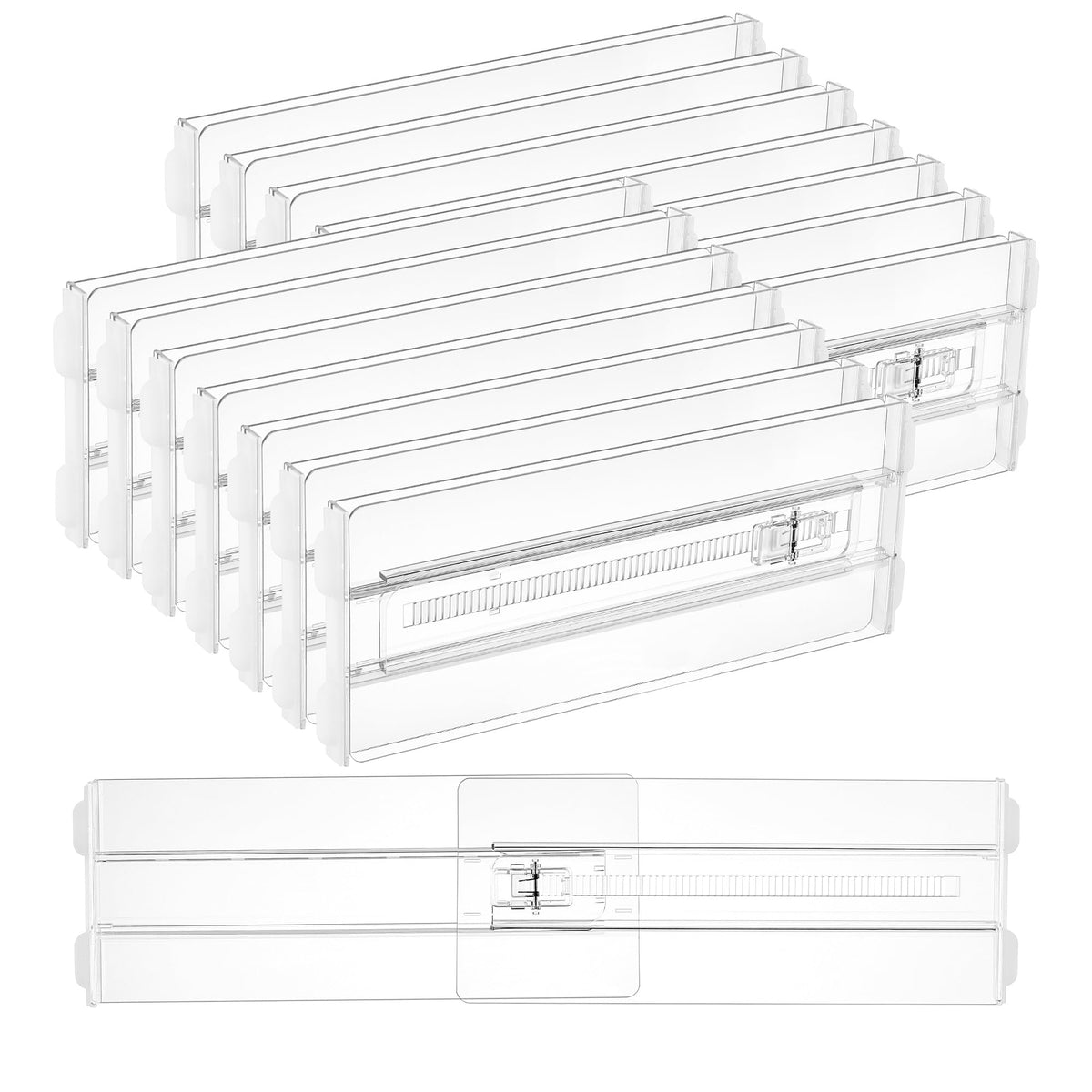 Vtopmart 12 Pack Drawer Dividers for Clothes, 4" High 10.2"-16.5" Adjustable Expandable Dresser Drawer Organizer, Clear Plastic Separators for Dresser, Baby Clothing, Underwear, Cosmetic, Toiletries