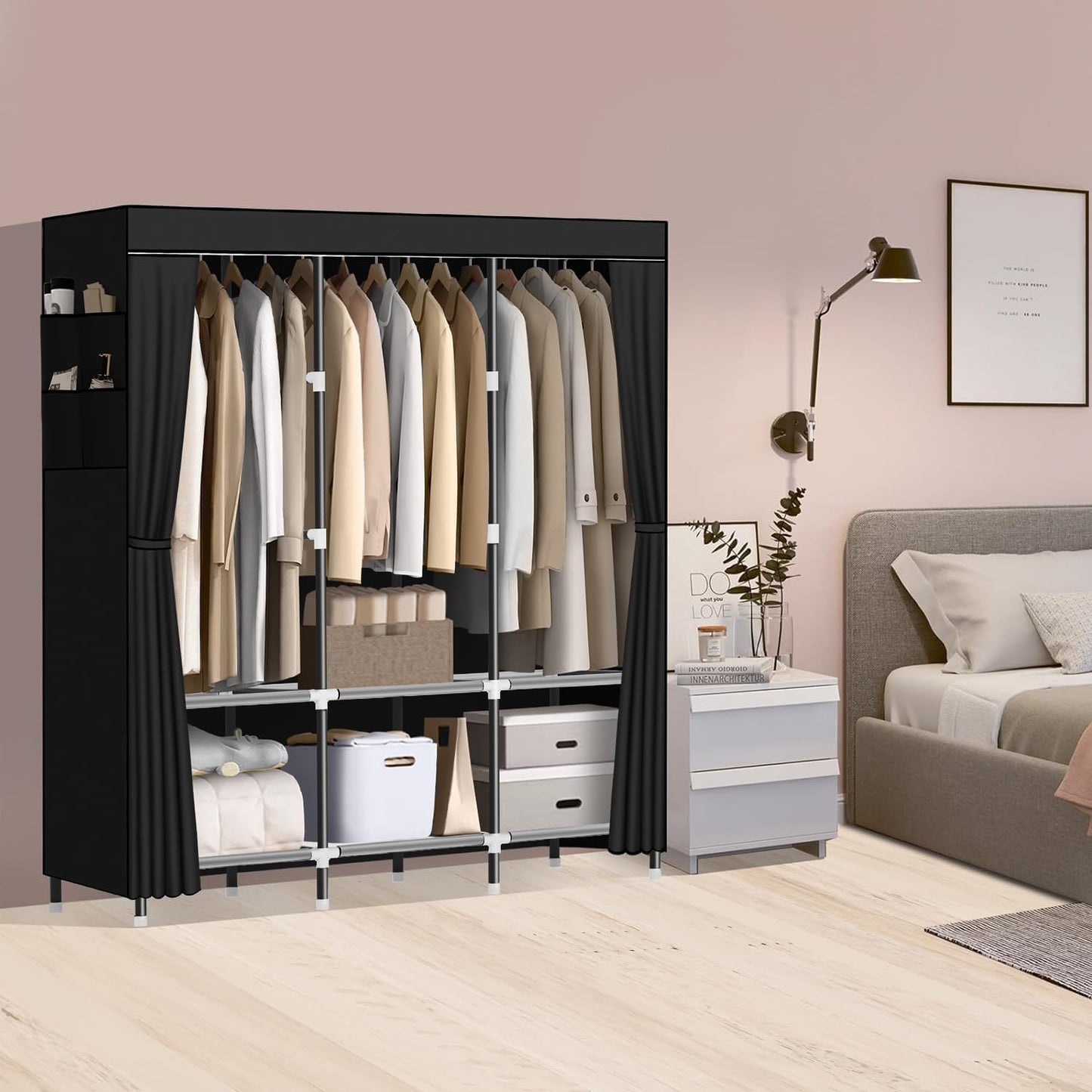 LOKEME Wardrobe Closet,Steel Pipe Diameter 19mm,Portable Closet for Bedroom
