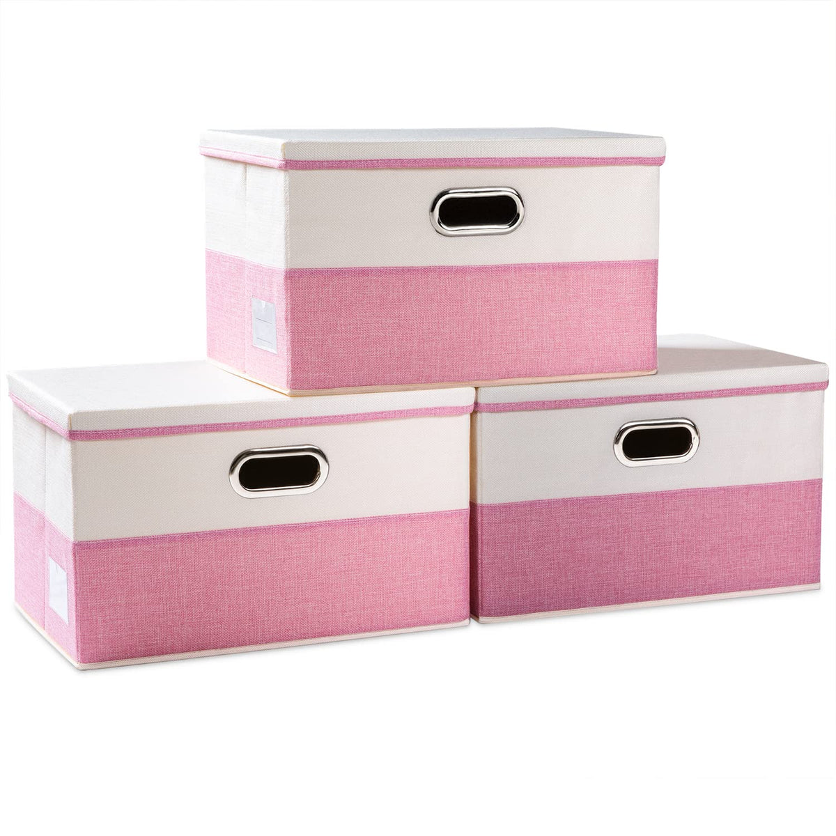 PRANDOM Large Collapsible Storage Bins with Lids [3-Pack] Jute Fabric Foldable Storage Boxes Organizer Containers Baskets Cube with Cover for Home Bedroom Closet Office Nursery (17.7x11.8x11.8)