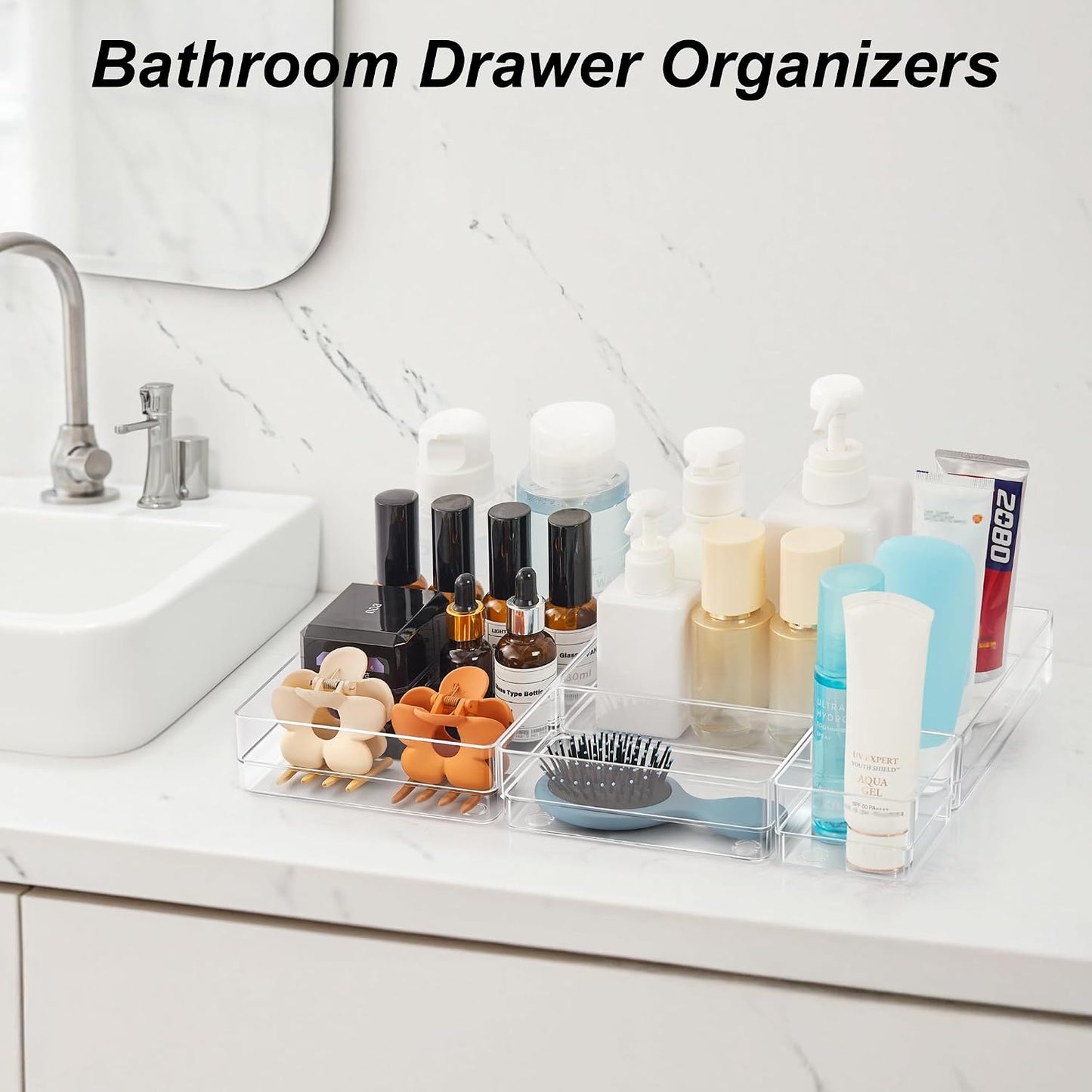 SMARTAKE 7 PCS Drawer Organizer, 4-Size Desk Drawer Organizer Trays