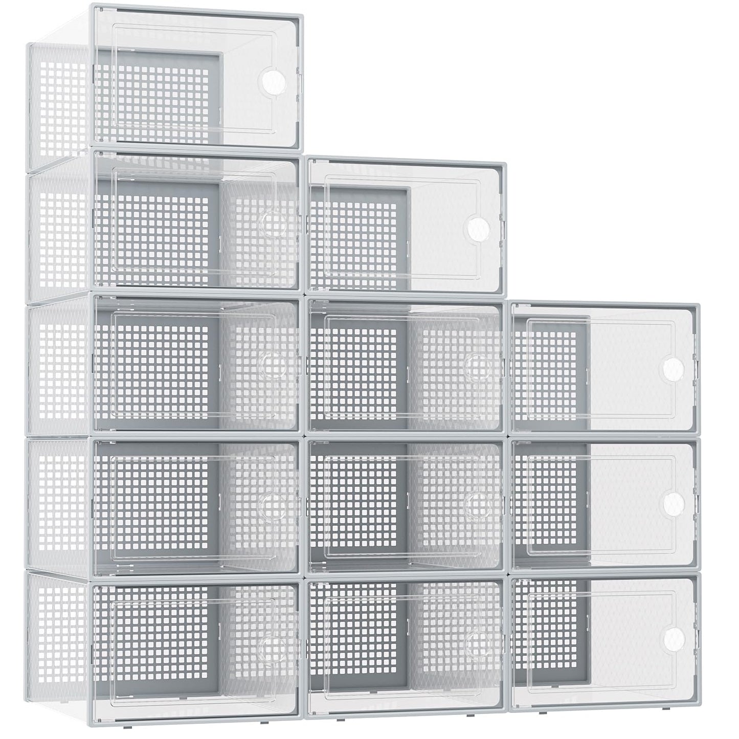 Kuject X-Large Shoe Storage Boxes 12 Pack, Clear Stackable Shoe Organizer