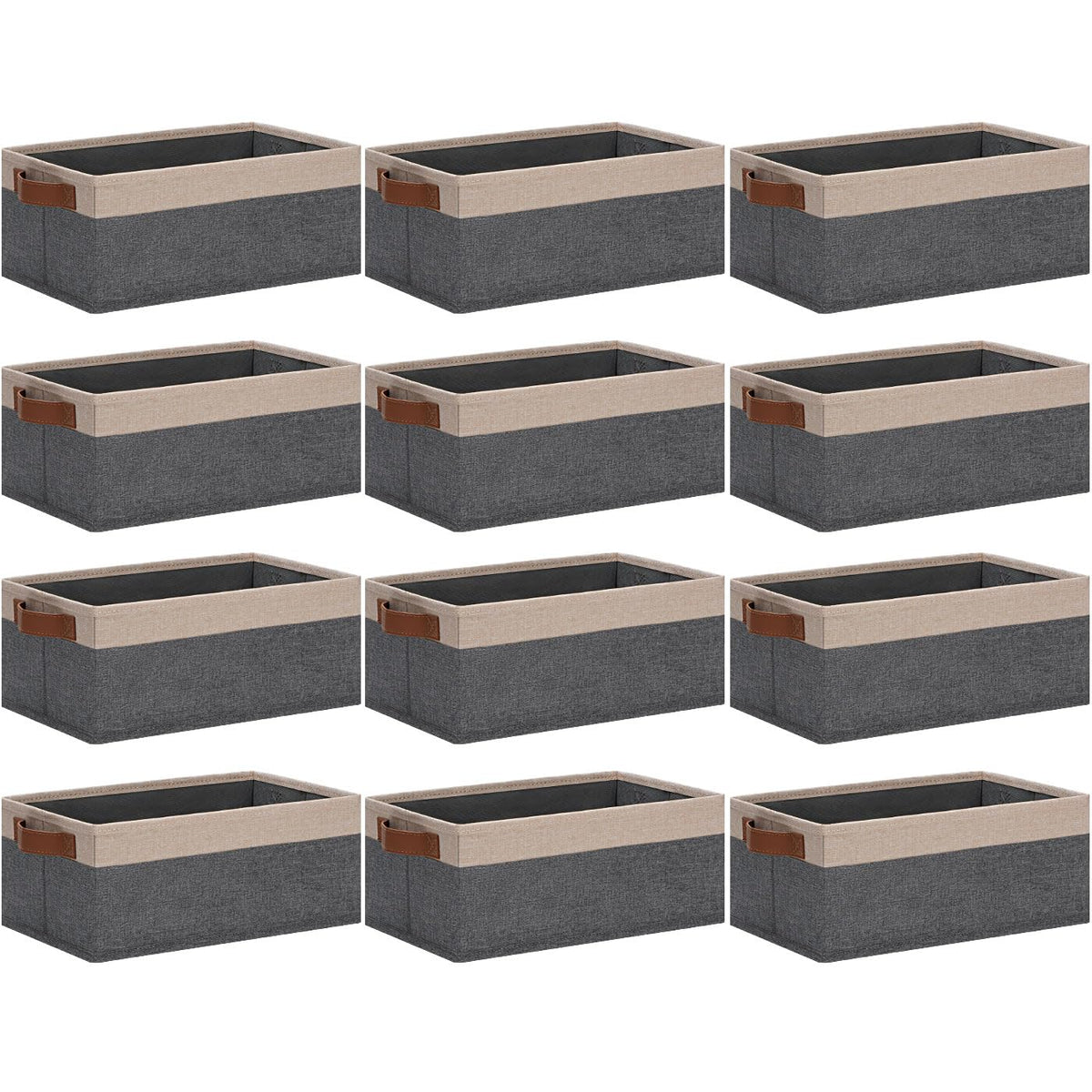 GhvyenntteS Storage Baskets for Organizing, Fabric Storage Bins with Leather H&les, Foldable Rectangular Storage Baskets for Shelves, Closets, Home, Office(Black/White, 6 Pack)11.8X7.9X5.1 in