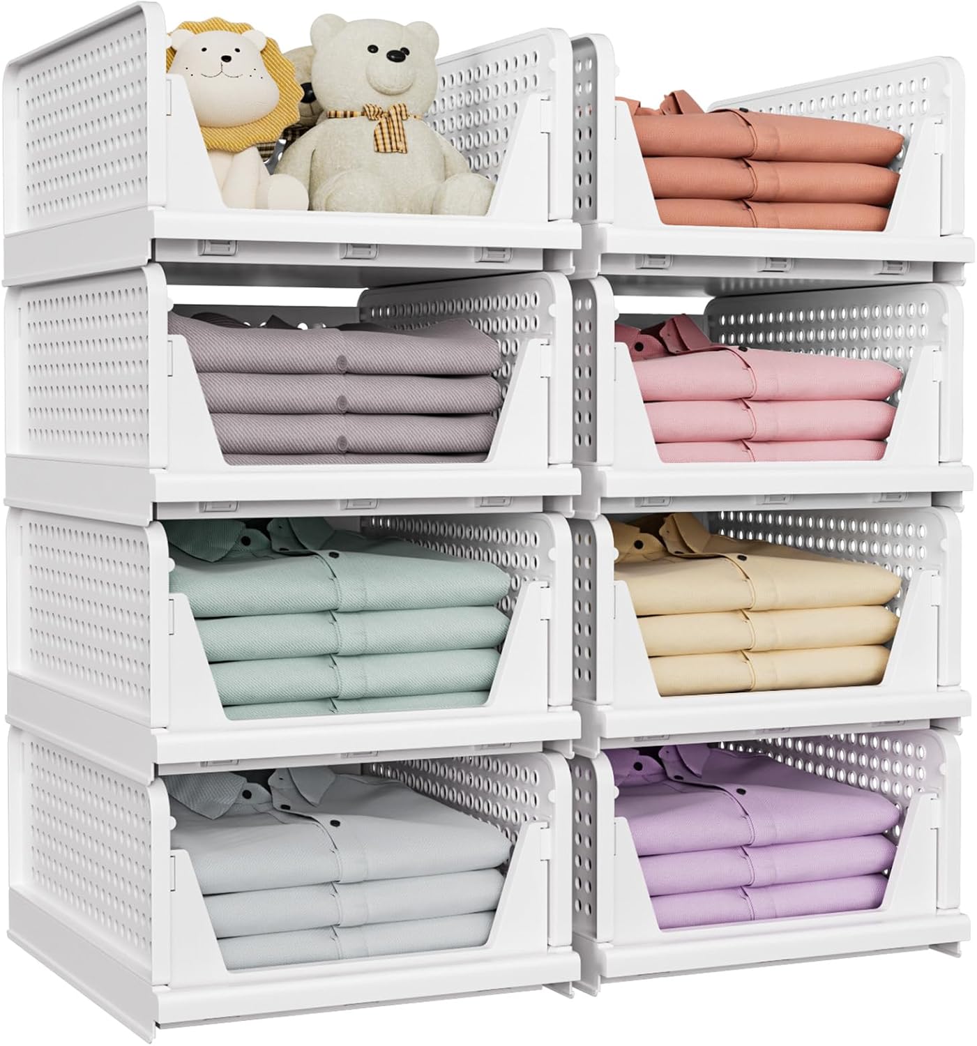 8 Pack Closet Organizers and Storage, Stackable & Foldable Closet Bins