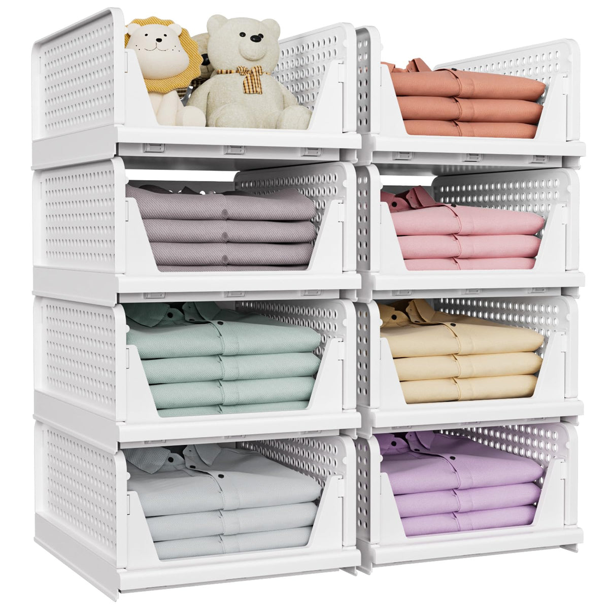 8 Pack Closet Organizers and Storage, Stackable & Foldable Closet Bins