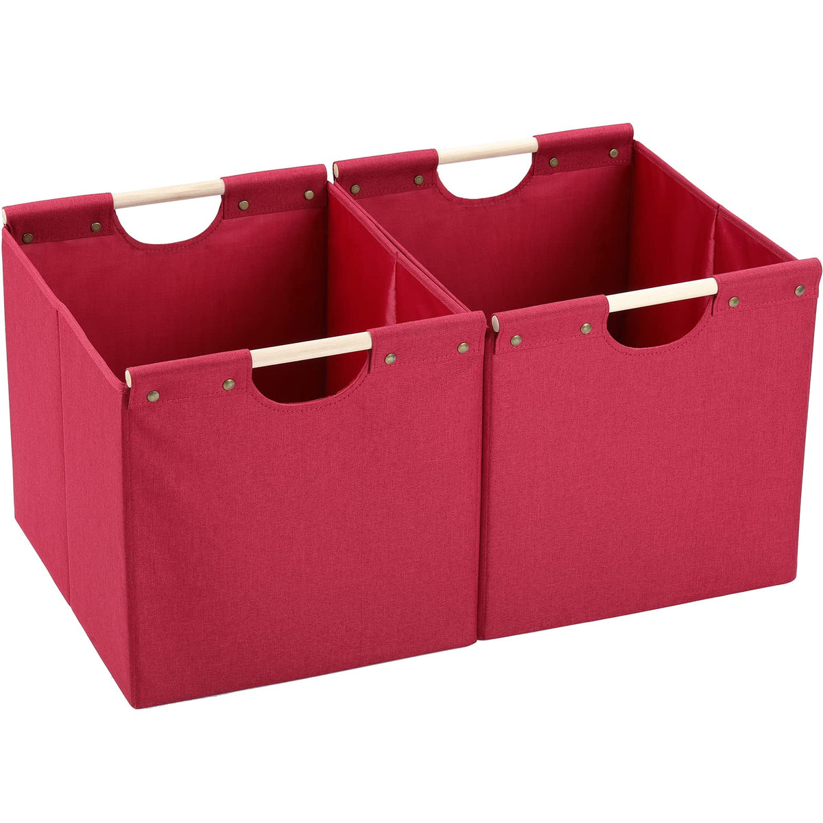 HOONEX Large Collapsible Storage Bins, Linen Fabric, Pack of 2, Storage Baskets with Wooden Carry Handles and Sturdy Heavy Cardboard, for Home, Office, Car, Nursery, Black