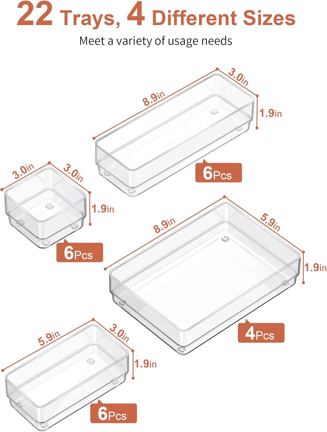 SMARTAKE 22 PCS Drawer Organizer, 4-Size Desk Bathroom Drawer Organizer