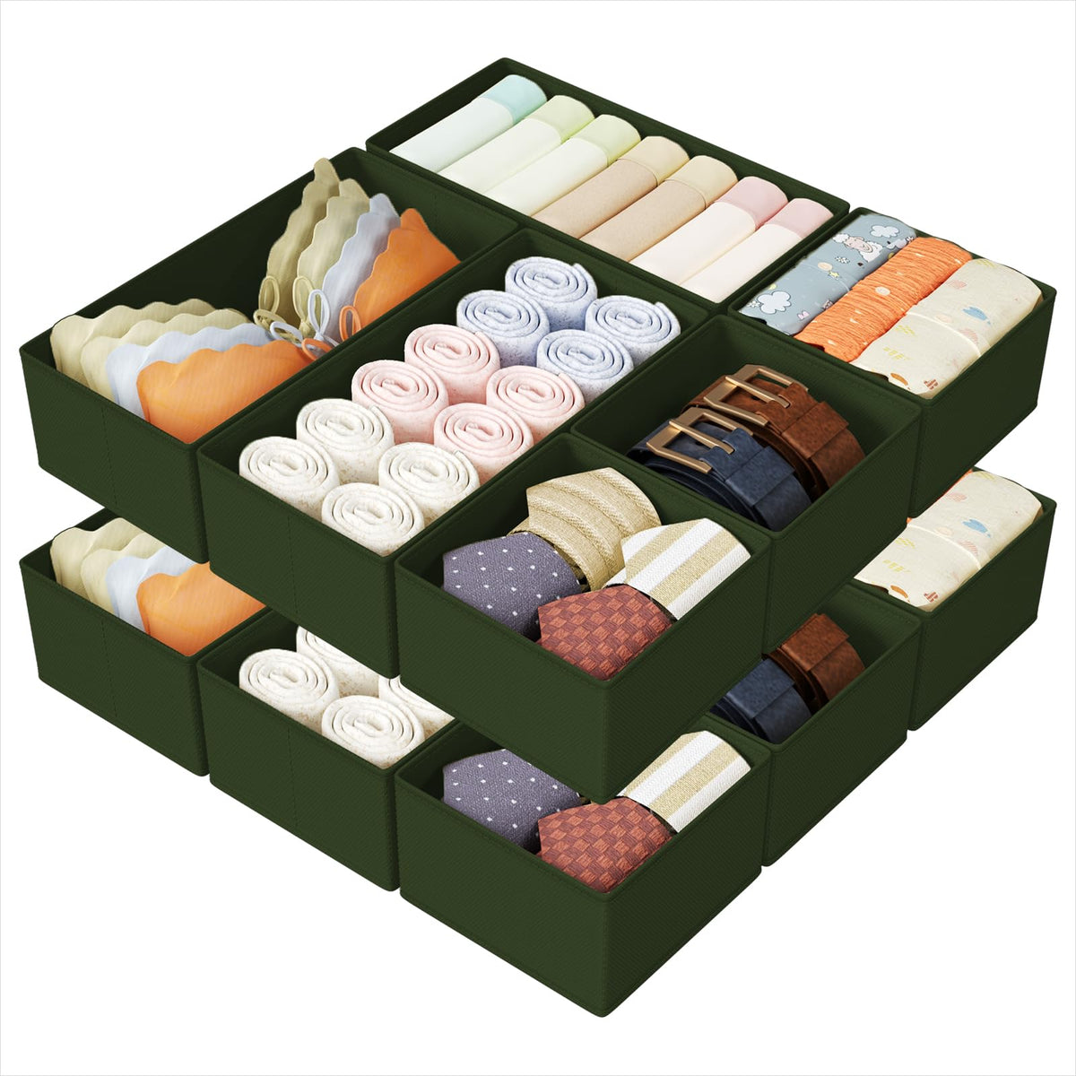 DIMJ Drawer Organizers Clothes, Dresser Organizer Bins for Baby Clothes,Underwear and Sock, Fabric Closet Organization and Storage Boxs, Drawer Dividers for Nursery, Clothing, Tie - 4 Pack, Beige