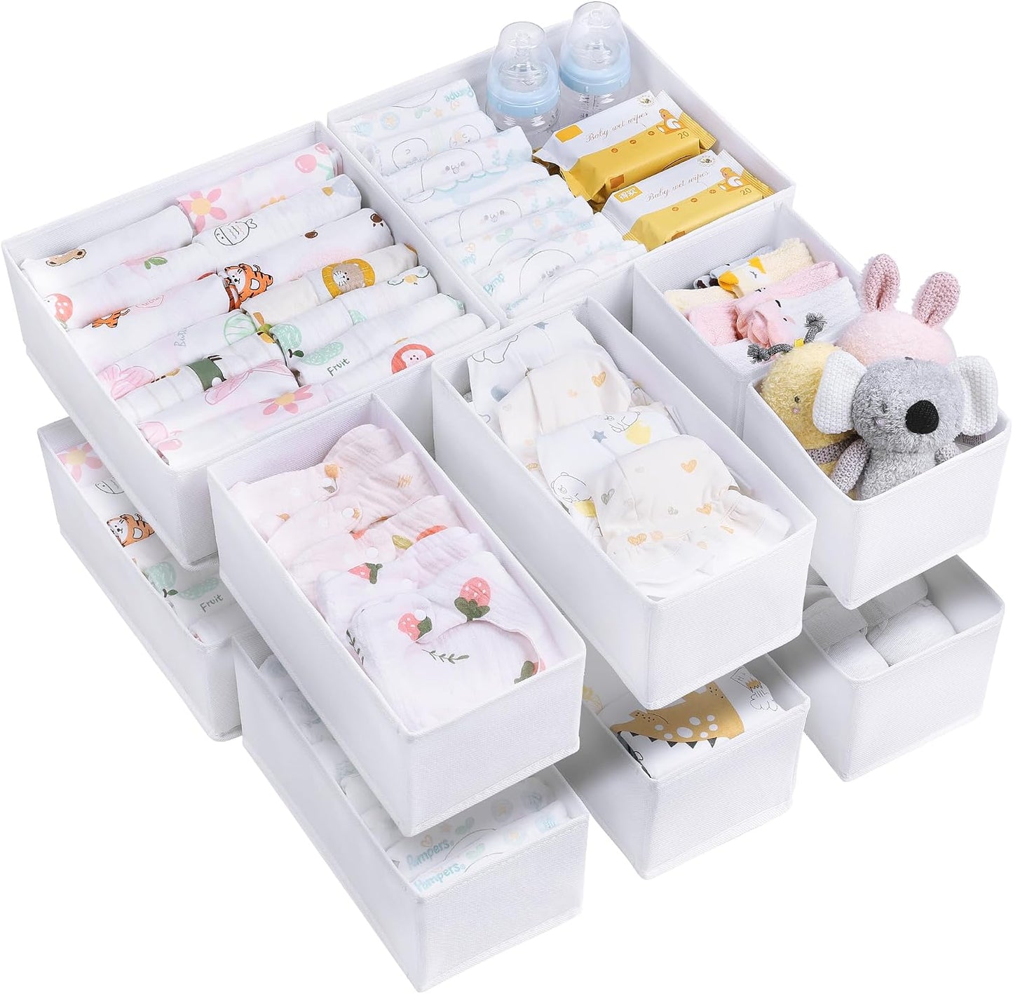 Vtopmart 12 Pack Baby Clothes Organizer, Foldable Fabric Drawer Bins, White