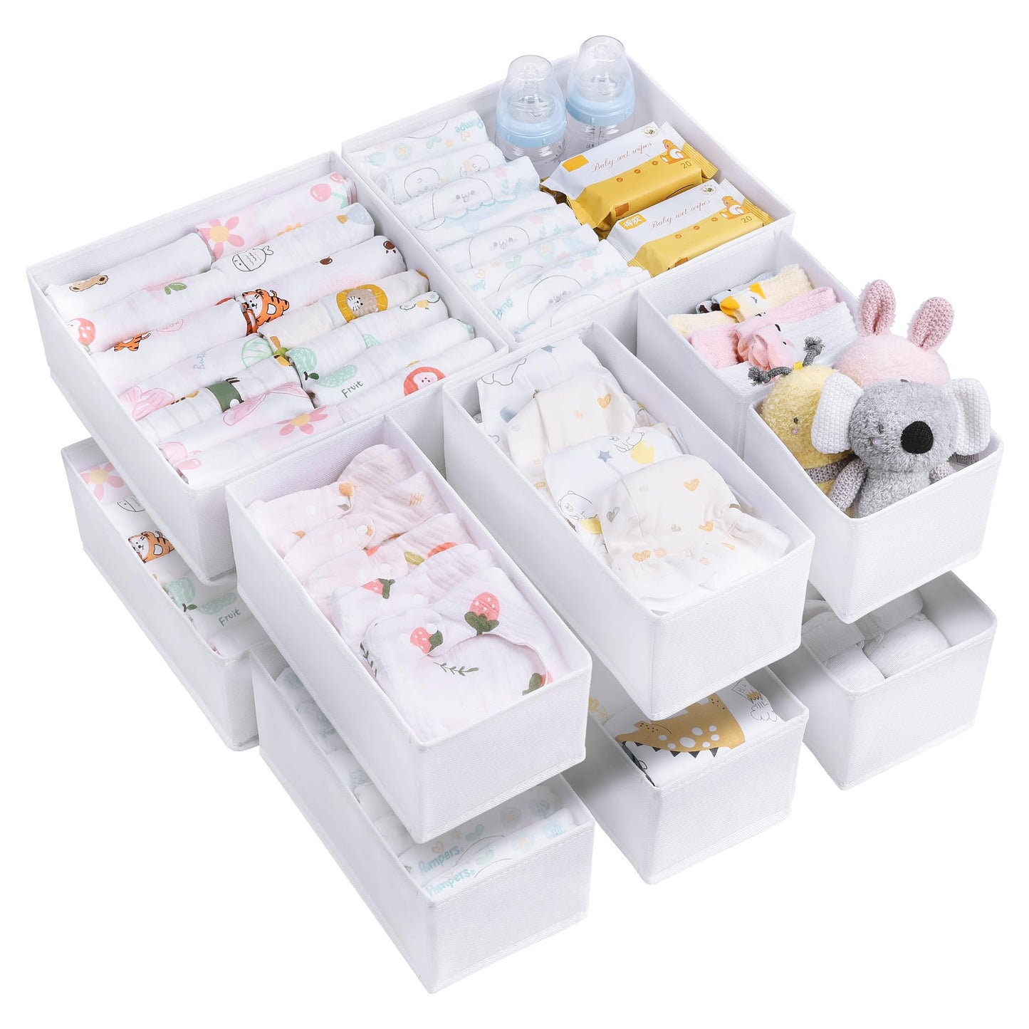 Vtopmart 12 Pack Baby Clothes Organizer, Foldable Fabric Drawer Bins, White