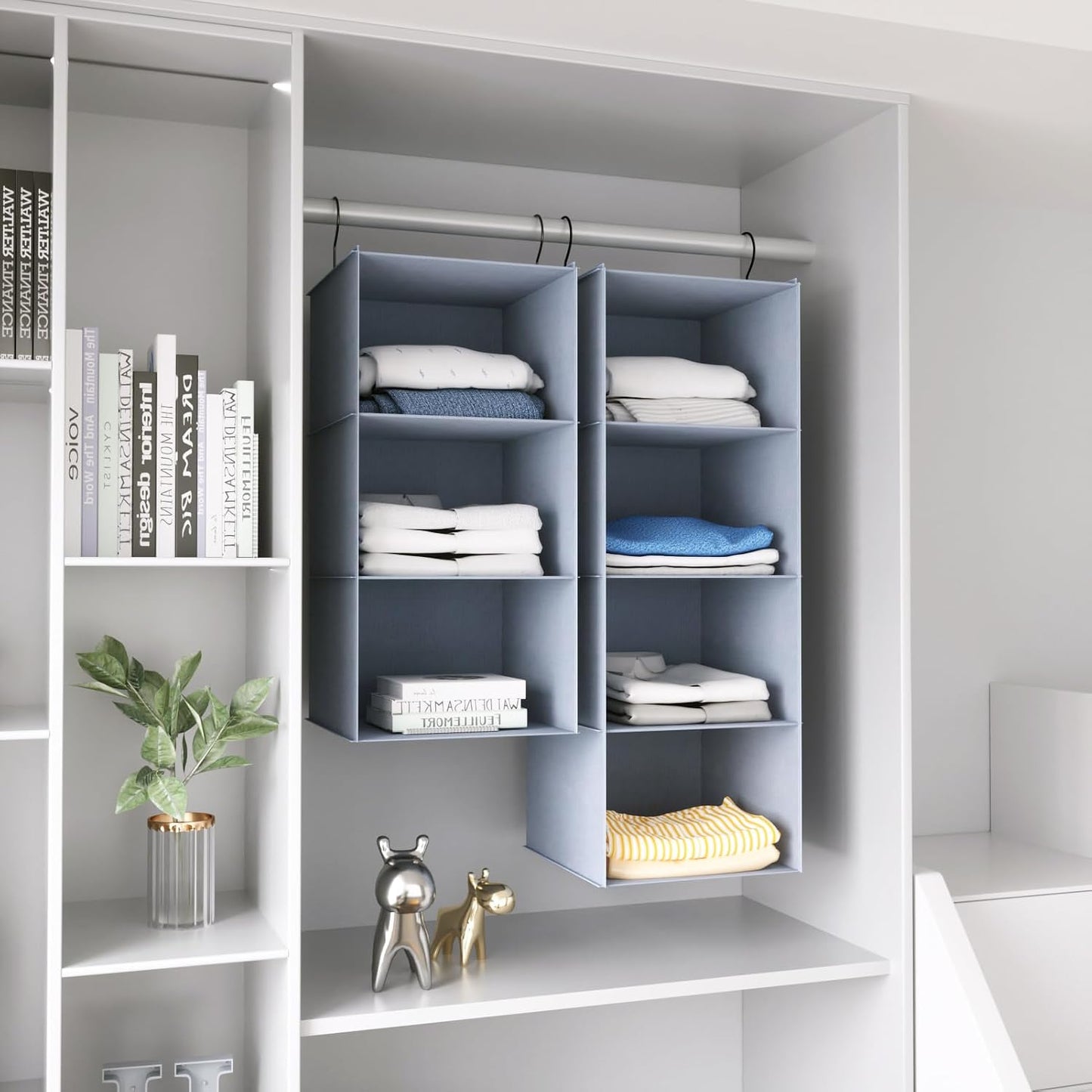 Hanging Closet Organizer 3-Shelf, Oxford Fabric Wardrobe Storage, Gray