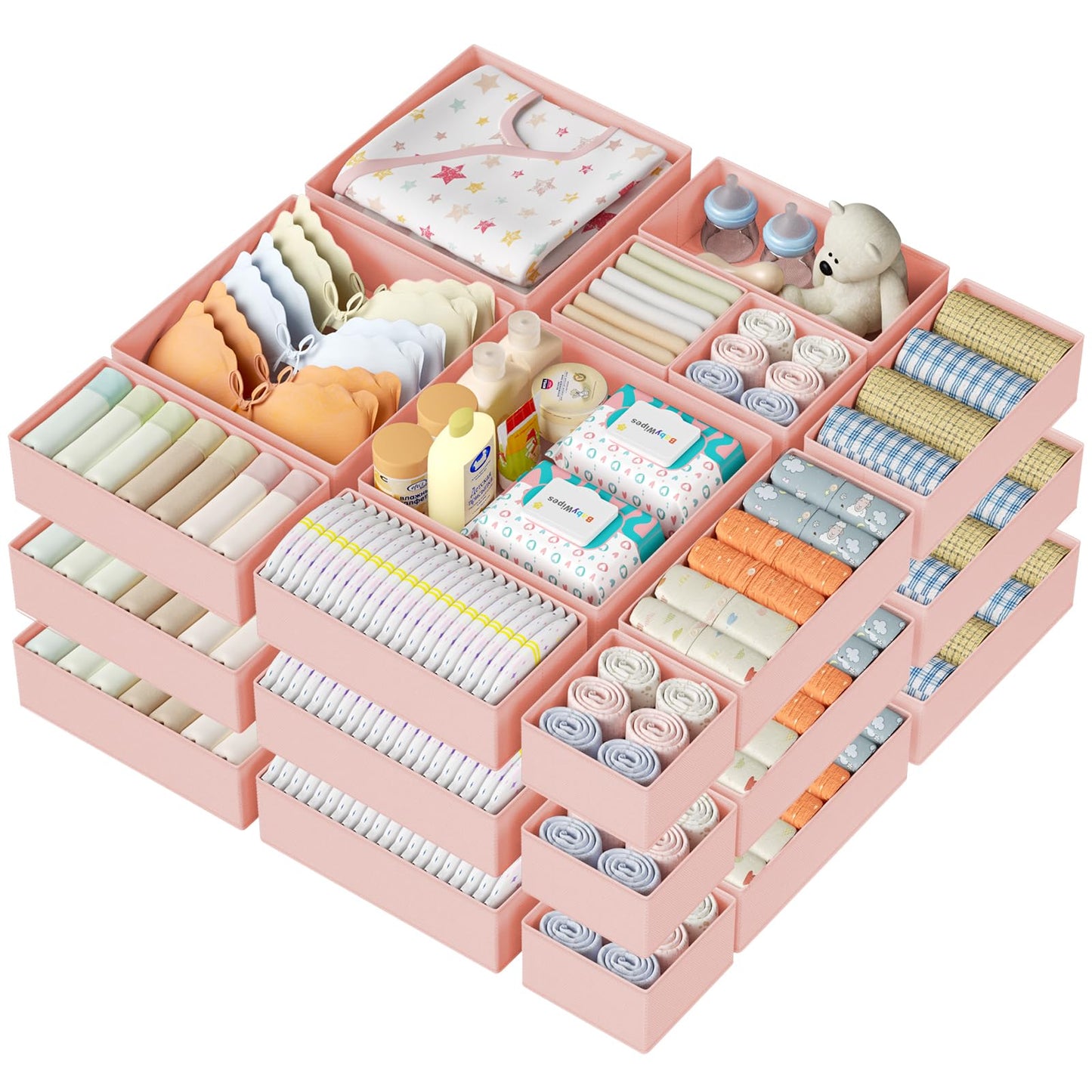 DIMJ Drawer Organizer Clothes 15 Pack - Foldable Baby Organizers and Storage & Closet Organizers for Bedroom, Closet - Nursery Organization Dresser Dividers for underwear, Sock,Bra, Belt, Tie, Beige