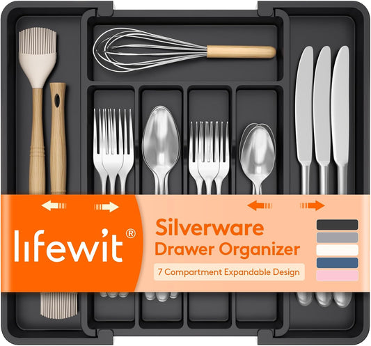 Lifewit Expandable Silverware Drawer Organizer, Kitchen Utensil Tray