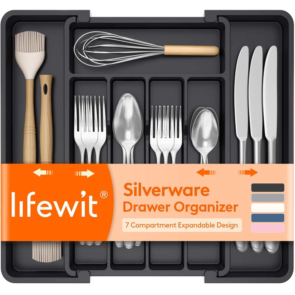 Lifewit Expandable Silverware Drawer Organizer, Kitchen Utensil Tray