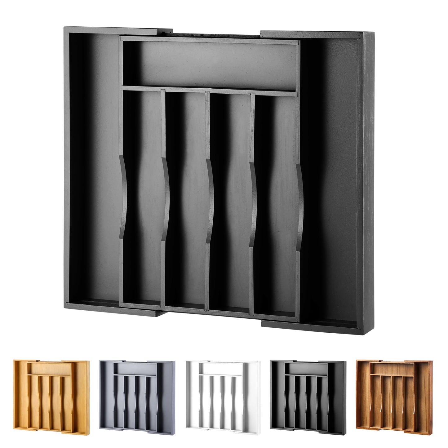 Expandable Bamboo Kitchen Drawer Organizer for Cutlery and Utensils, Adjustable Bamboo Wood Cutlery Tray in Drawer for Flatware and Silverware in Kitchen, (Natural)