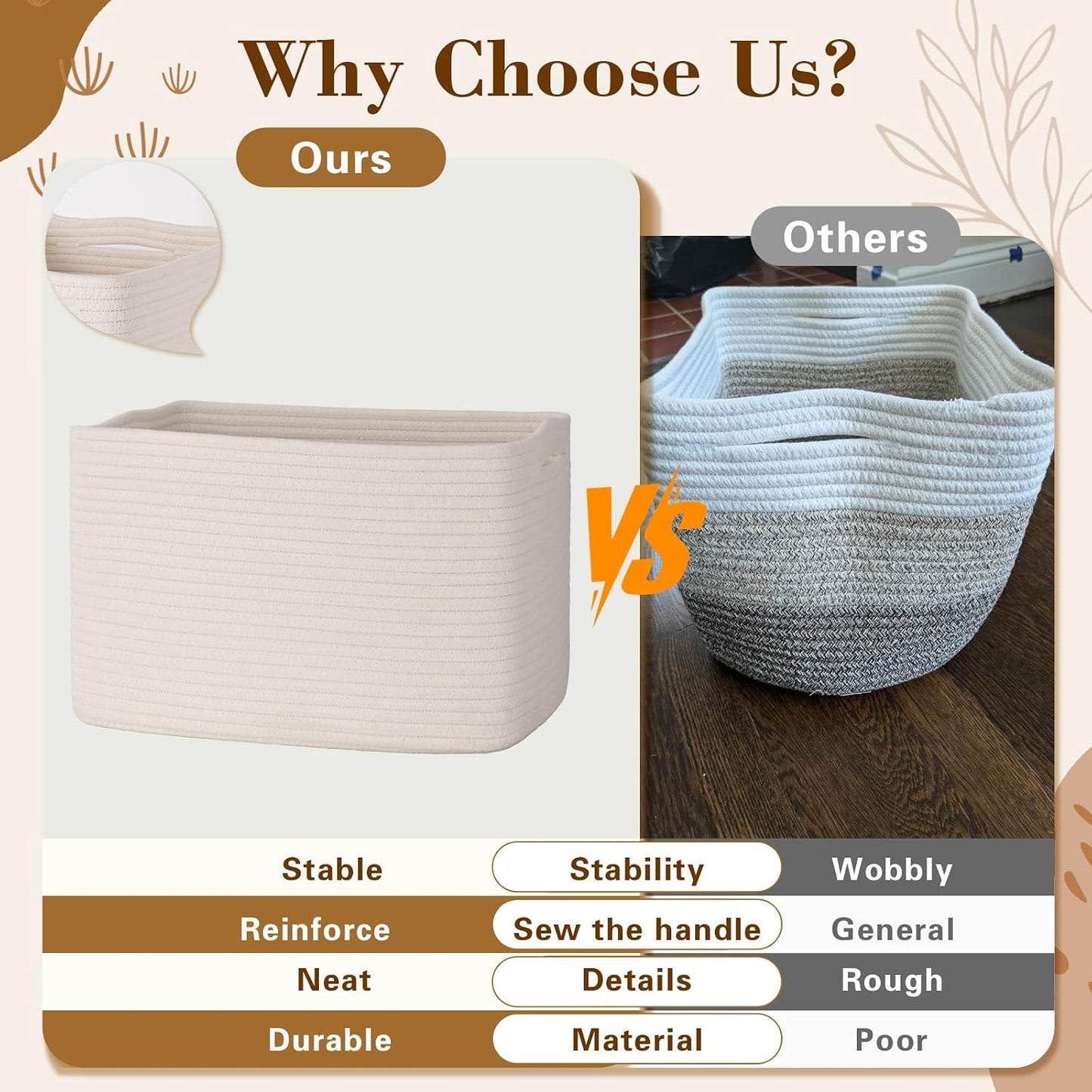 Baskets for Organizing,Storage Baskets,3 Pack Baskets for Shelfves,15"×10"×9" Woven Basket,toy storage bins,bins for organization