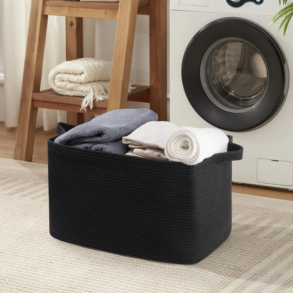 OIASKET 95L Extra Large Blanket Basket, 24" x 16.9" x 14.2" Woven Basket