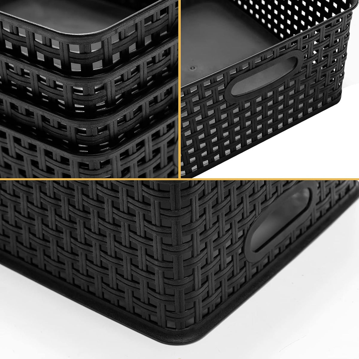Eslite Plastic Storage Baskets for Organizing,11"X8.5"X4.7",Pack of 4 (Black)