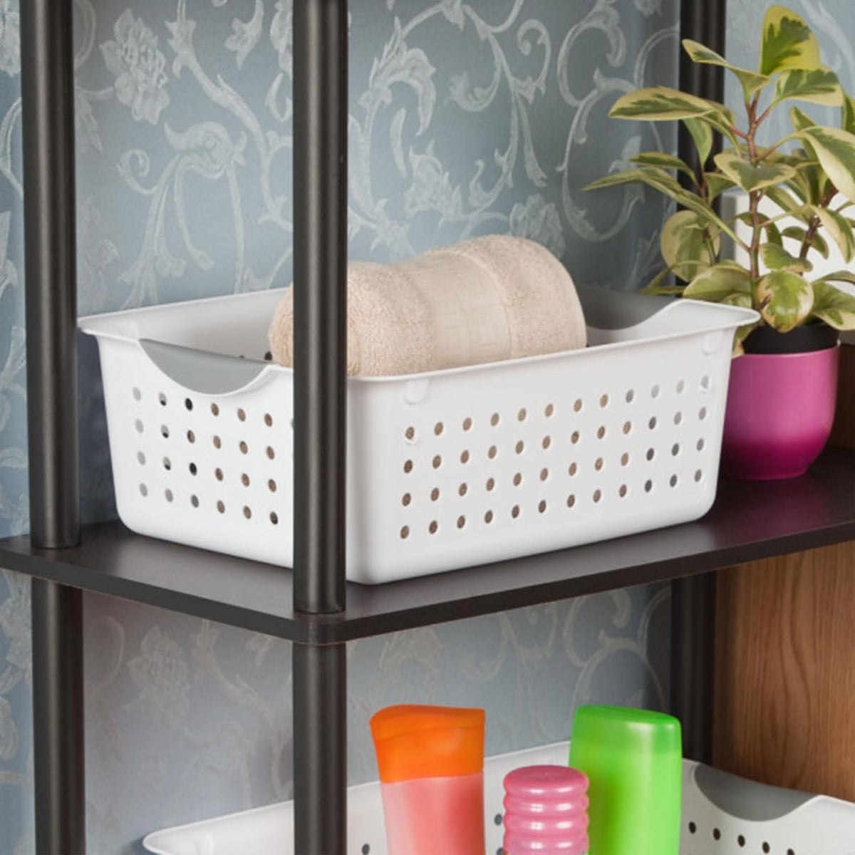 Sterilite Medium Ultra™ Basket, Open Plastic Storage Bin, White, 6 Pack