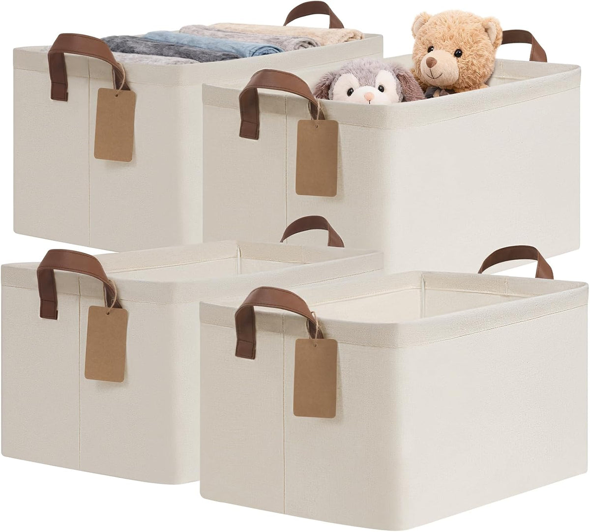 CHICVITA 4 Pack Large Fabric Storage Baskets for Shelves, 30L Beige