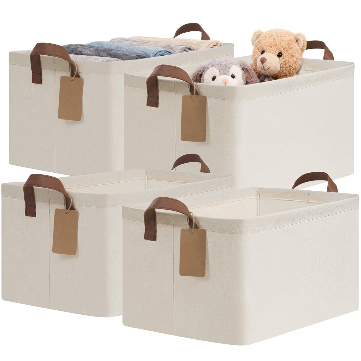 CHICVITA 4 Pack Large Fabric Storage Baskets for Shelves, 30L Beige