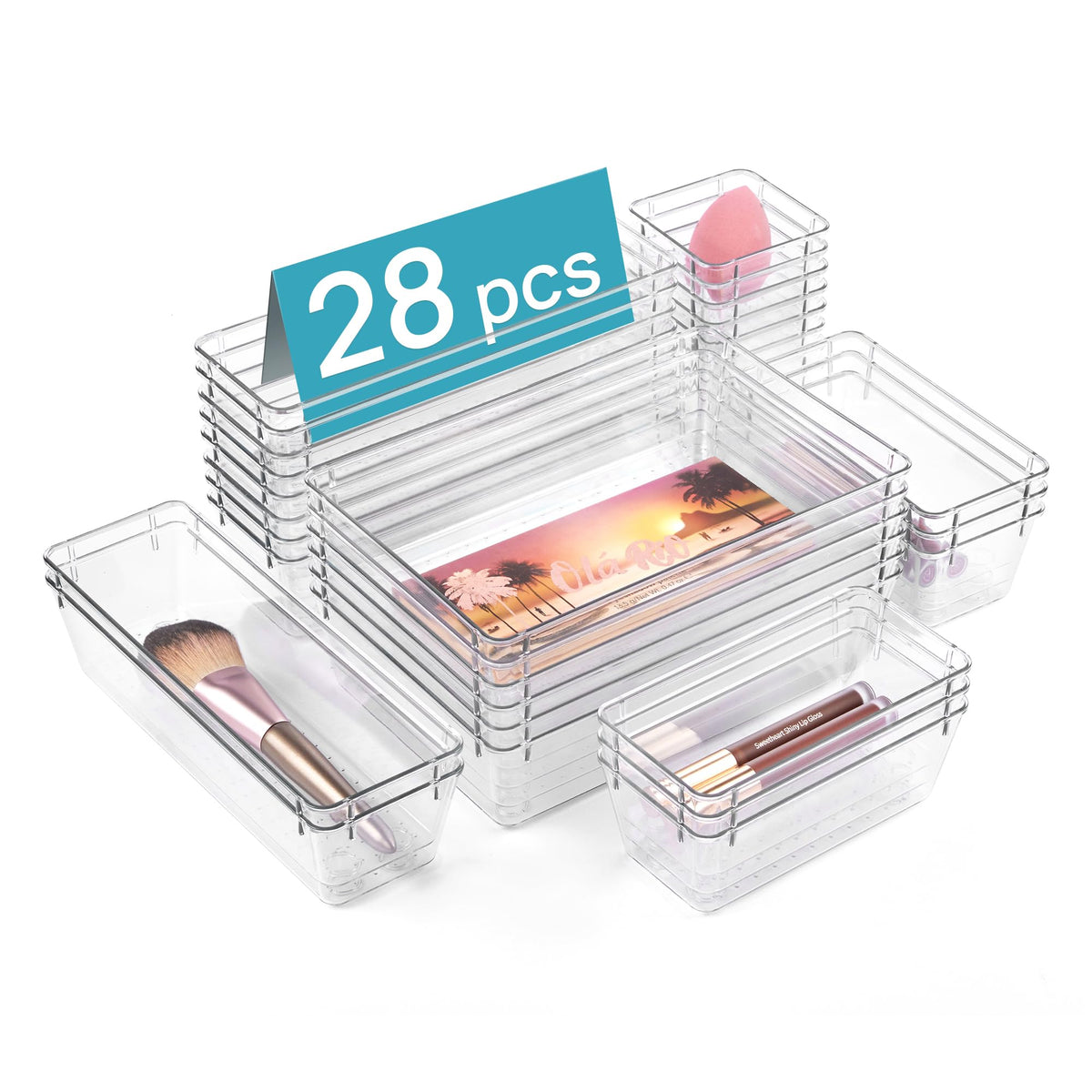 Vtopmart 25 Pack Plastic Drawer Organizers with Non-slip Rubber Pads
