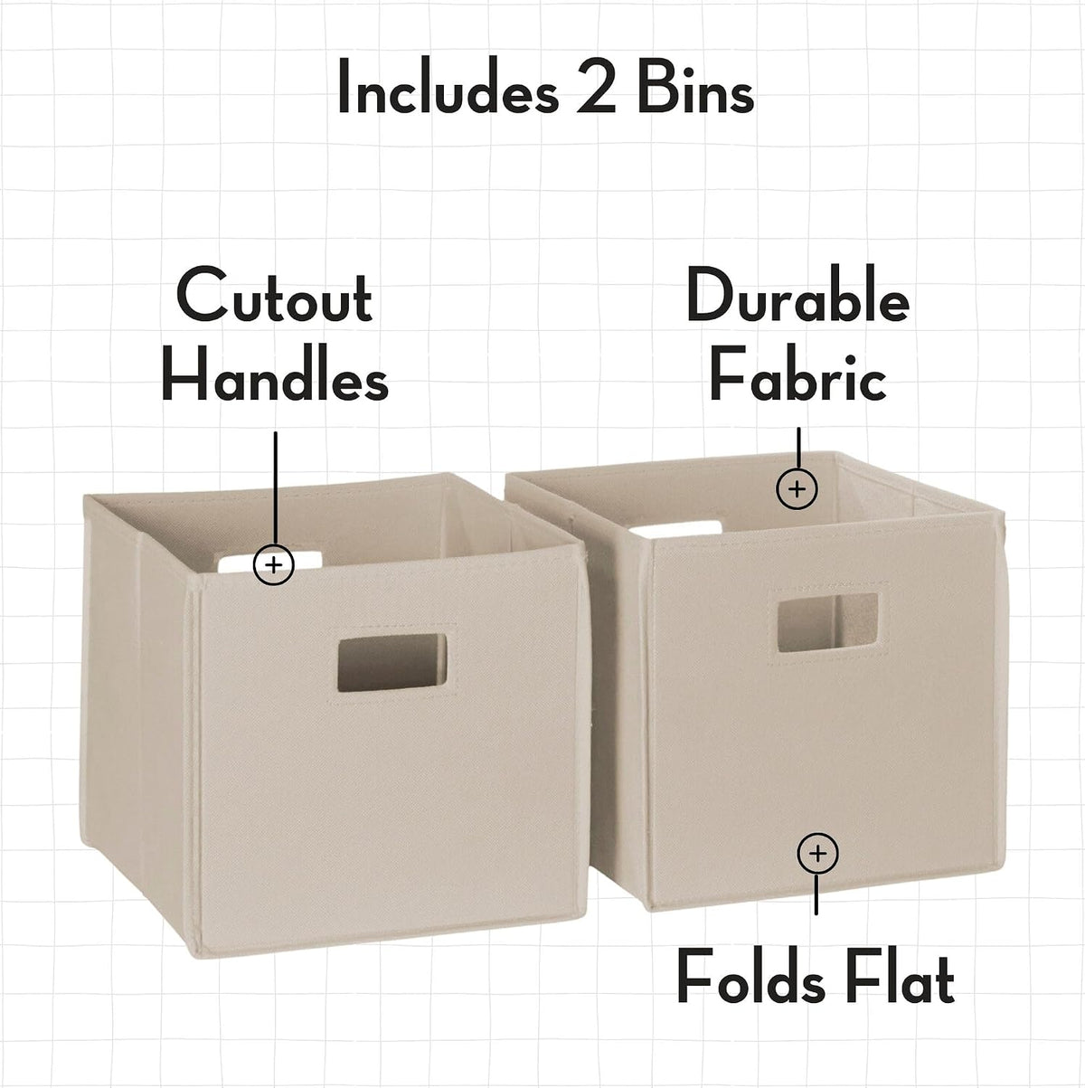 RiverRidge Folding Storage Bins - 2-pack of 10in Tall Taupe Cubes