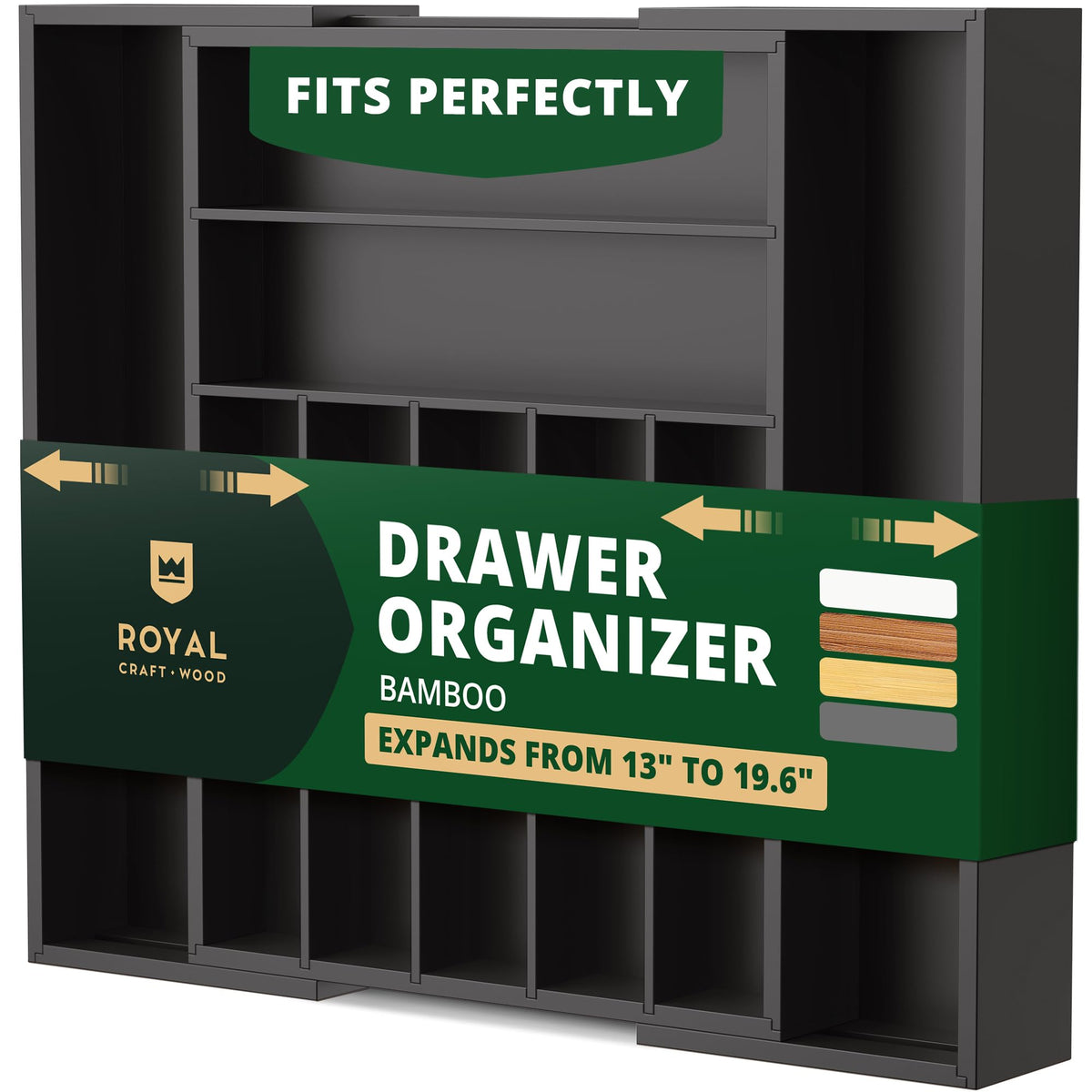 ROYAL CRAFT WOOD Luxury Bamboo Kitchen Drawer Organizer - Silverware Organizer, Utensil Holder & Cutlery Tray Drawer Dividers for Flatware (9 Slot, Natural)