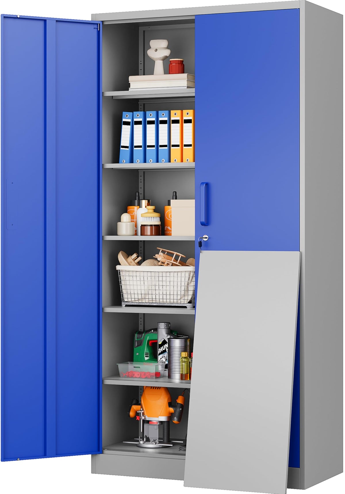 Wide & Deep Metal Storage Cabinet with Hanging Rod,Black Broom Closet Storage Cabinet with Lock,72" Tall Wardrobe Cabinets with Doors and Shelves,Locking Steel Tool Cabinets for Home,Office,Garage
