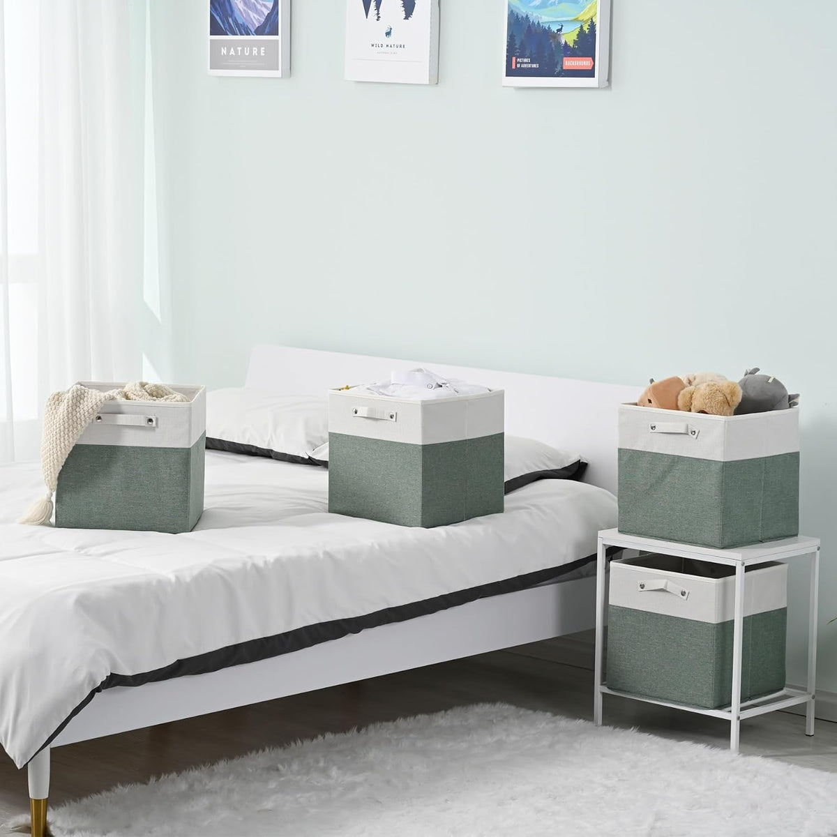 FinishingBo 13x13x13 Storage Cube Bins 4 Pack, Cube Shelf Baskets