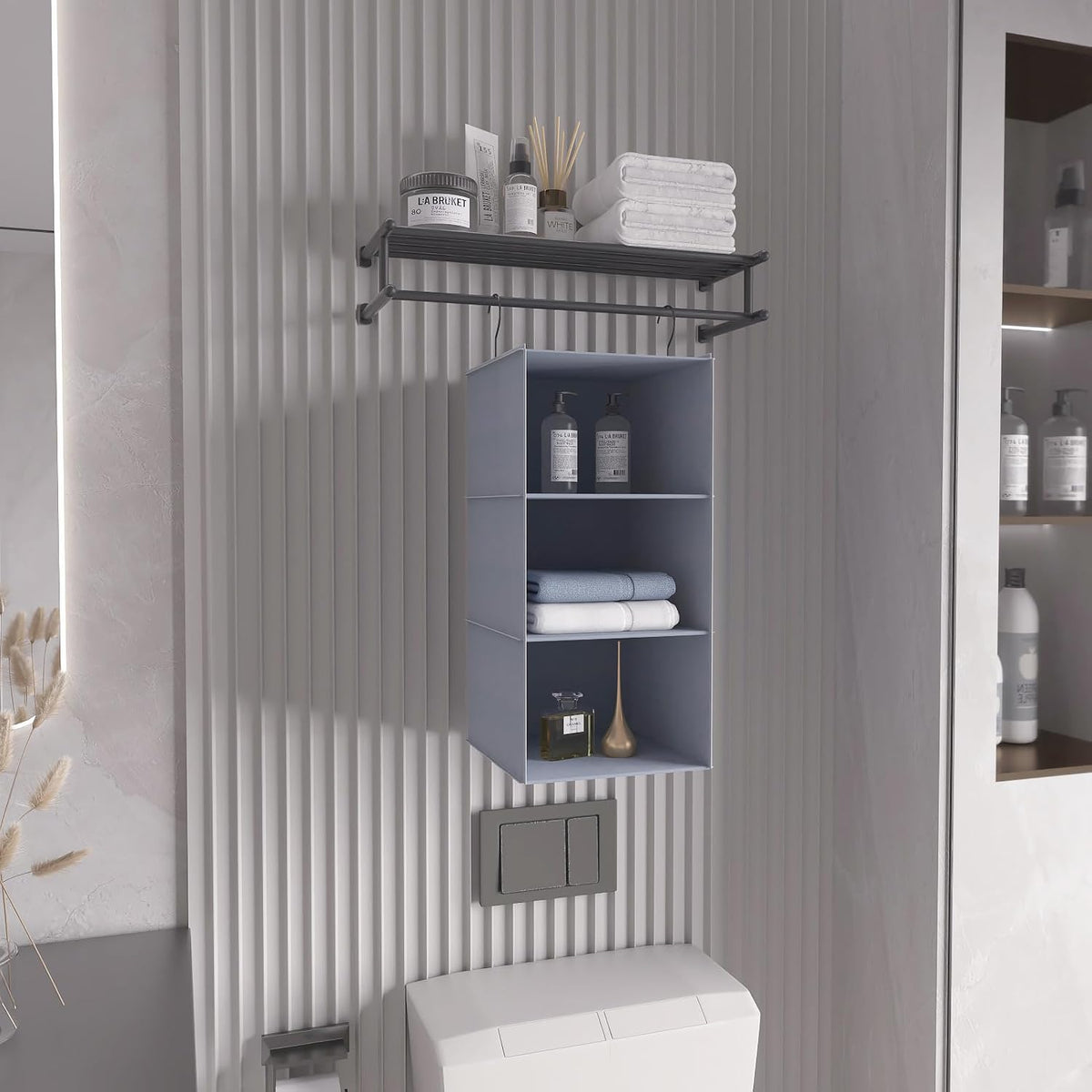 Hanging Closet Organizer 3-Shelf, Oxford Fabric Wardrobe Storage, Gray