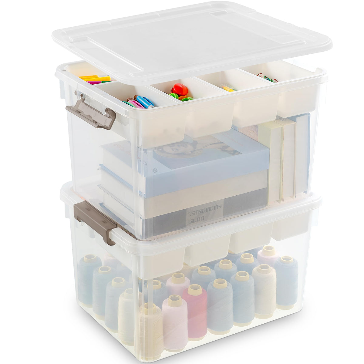 Citylife 17QT Clear Craft Organizers and Storage Box with Removable Tray