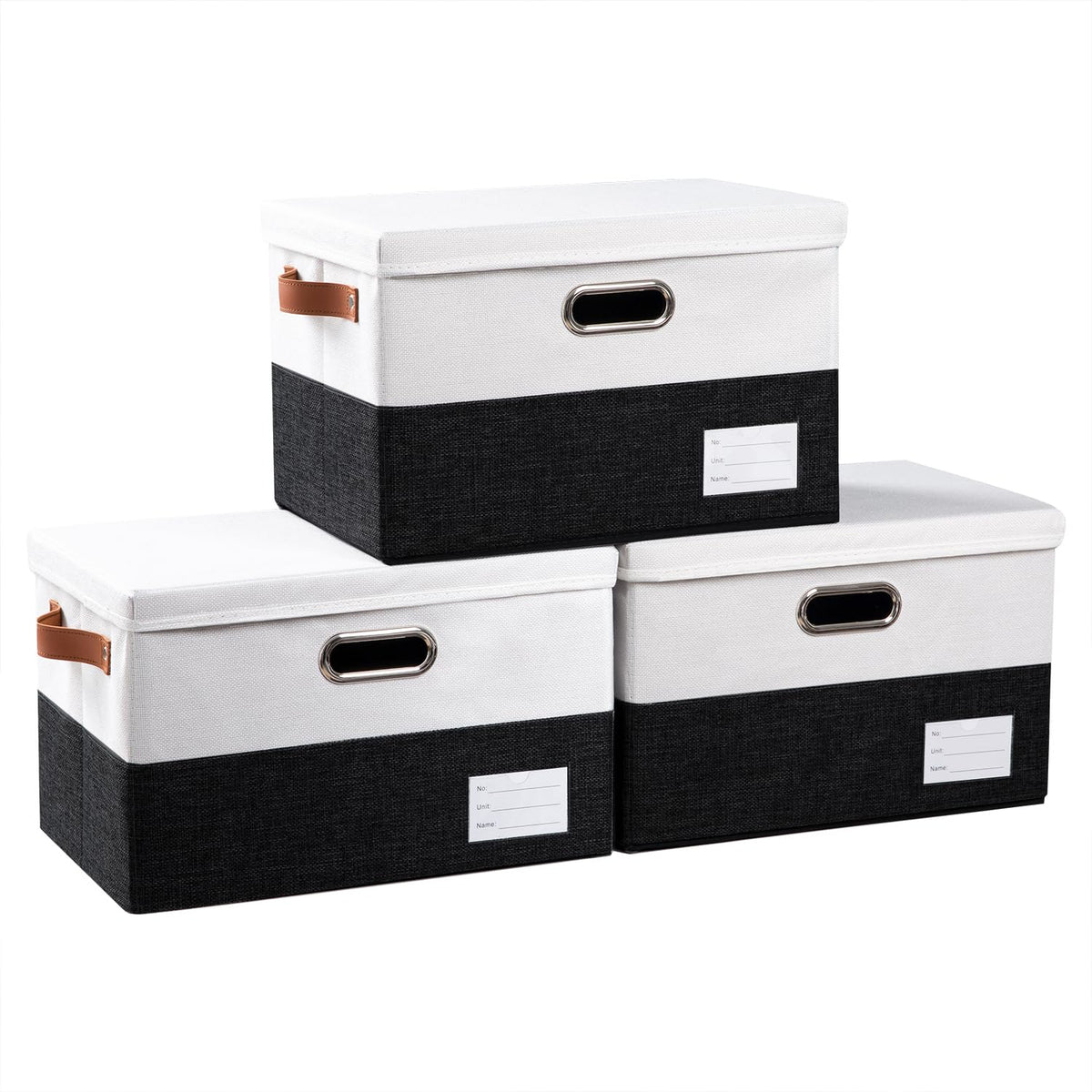 PRANDOM Large Collapsible Storage Bins with Lids [3-Pack] Jute Fabric Foldable Storage Boxes Organizer Containers Baskets Cube with Cover for Home Bedroom Closet Office Nursery (17.7x11.8x11.8)
