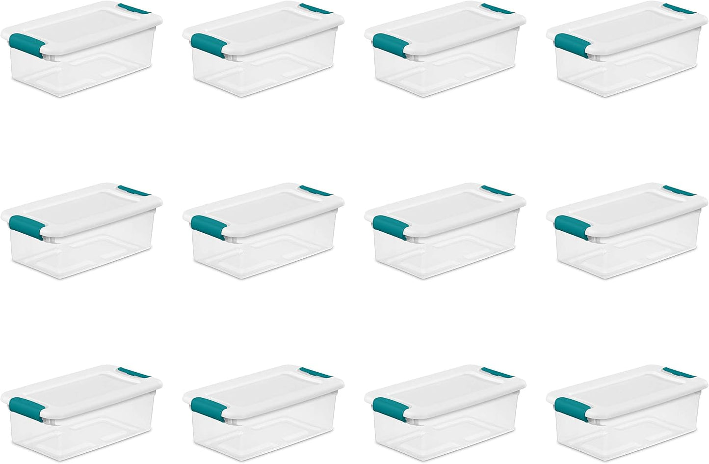 Sterilite 6 Quart Latching Box, Small Clear Plastic Storage, White, 12 Pack
