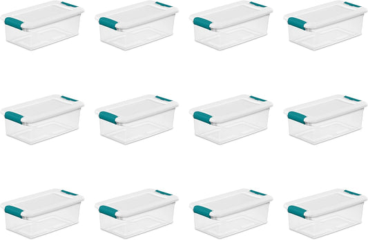 Sterilite 6 Quart Latching Box, Small Clear Plastic Storage, White, 12 Pack