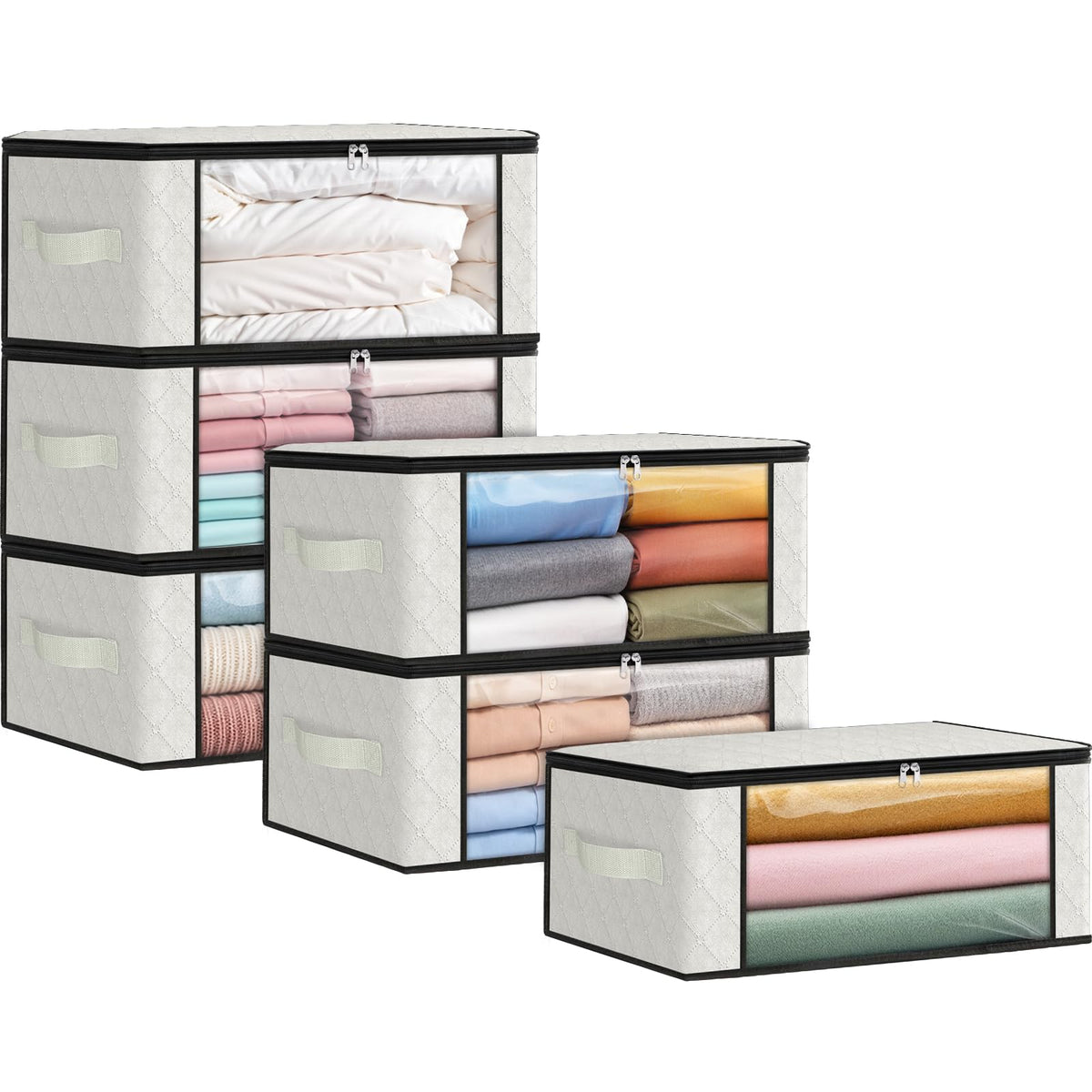 Fab totes 6 Pack Storage Bags for Clothes Blanket Storage Bins with Lids