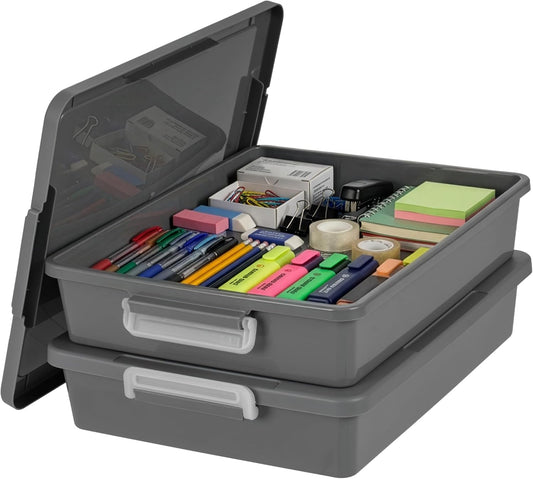 IRIS USA Storage Bins with Lids |Made in USA| 6 Qt - (2-Pack) - Gray