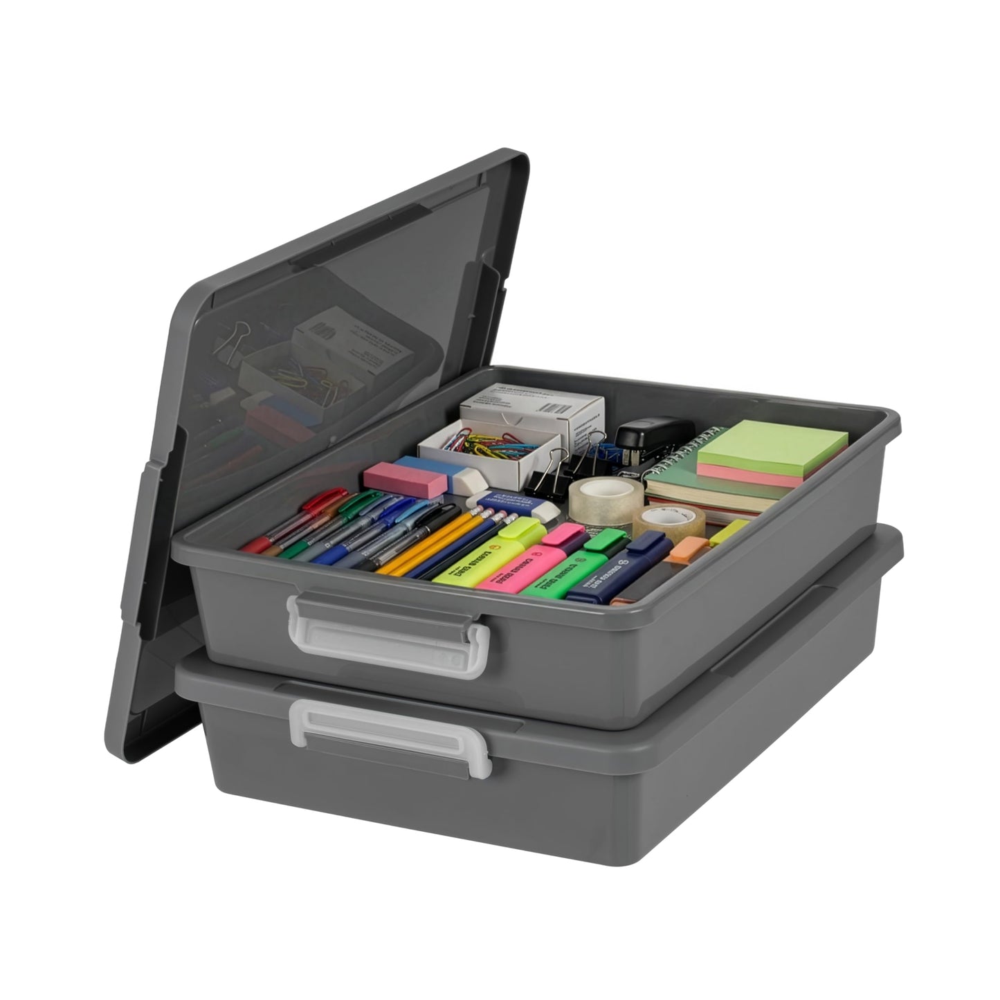 IRIS USA Storage Bins with Lids |Made in USA| 6 Qt - (2-Pack) - Gray