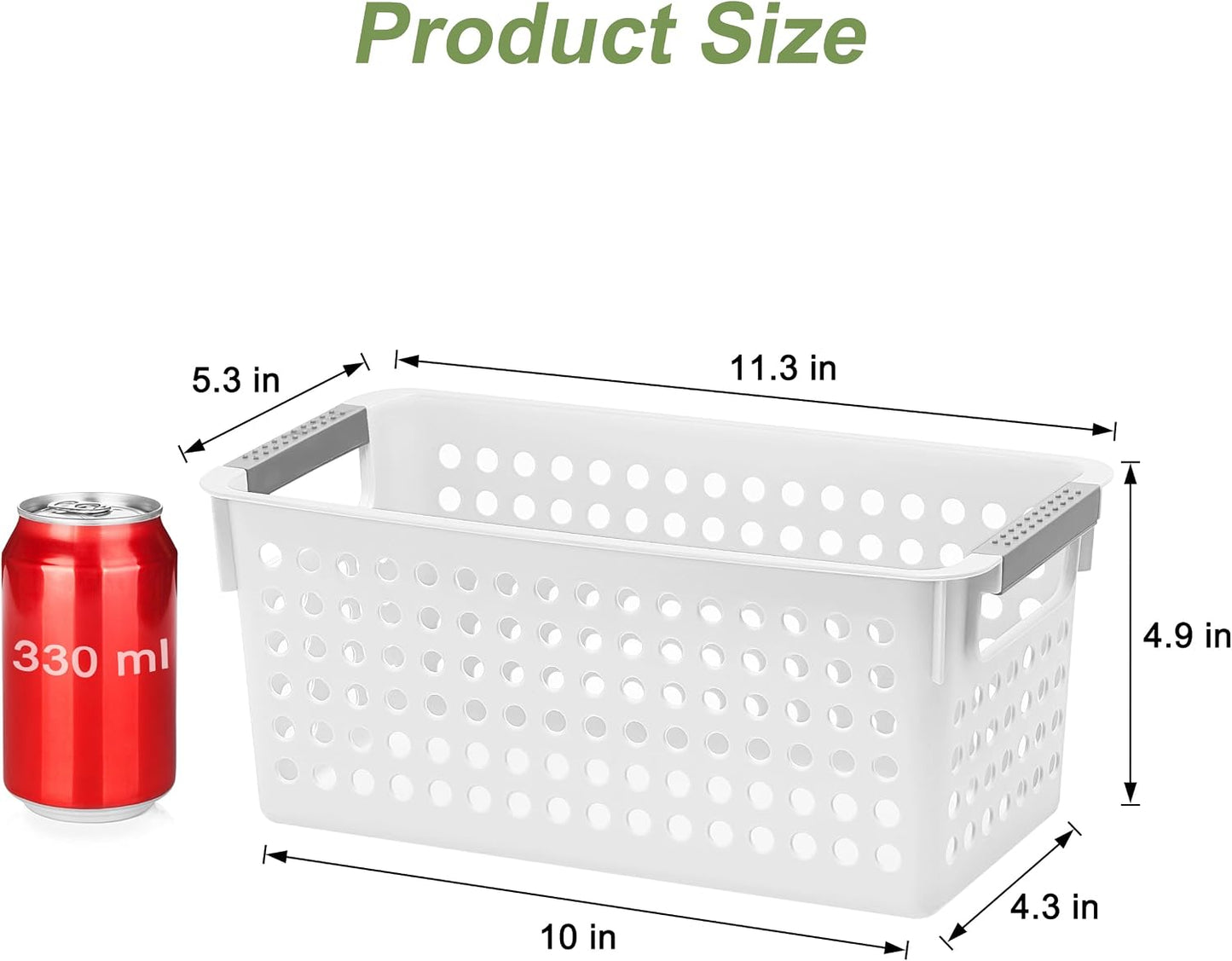 Soddeph 4 Pack Slim Plastic Storage Basket with Handles, Rectangular Storage Bins for Shelves,Narrow Organizer box for Organizing, Kitchen,Home,Office (White, Small)