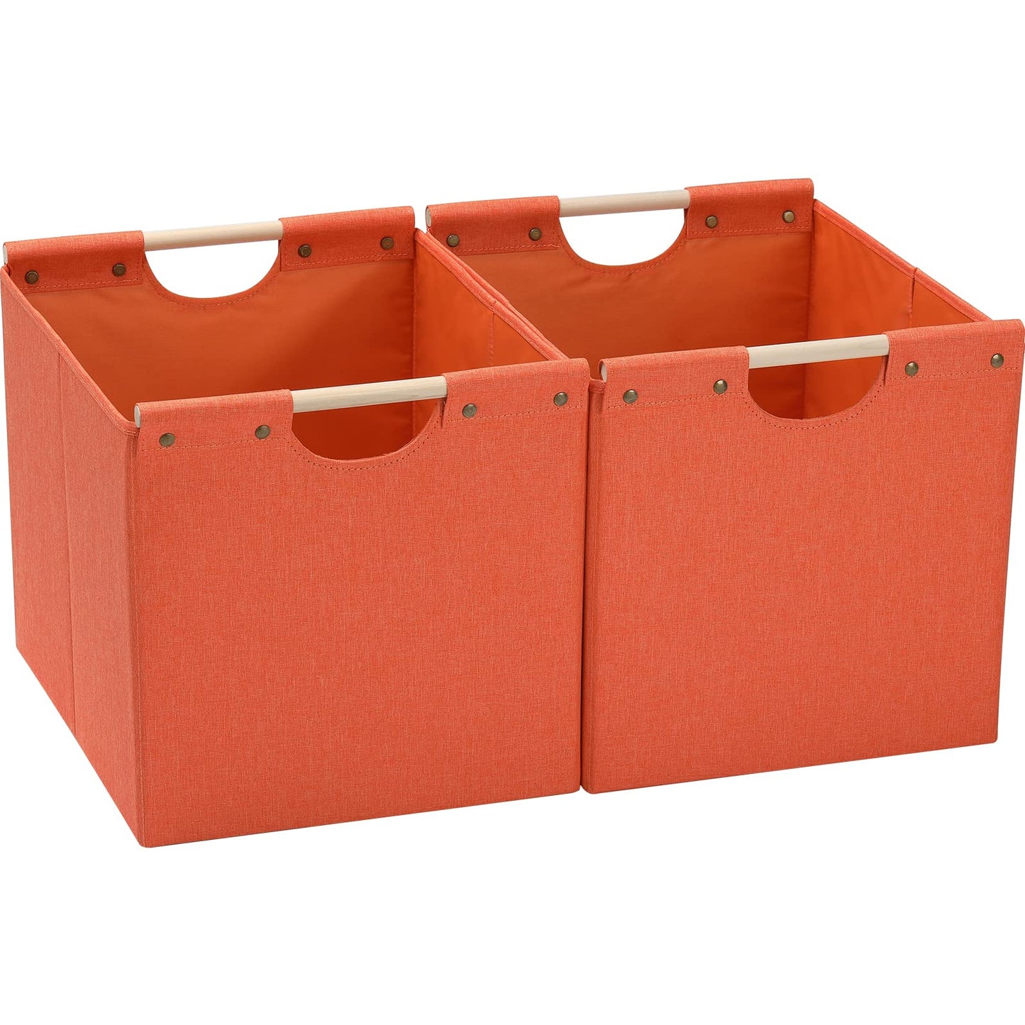 HOONEX Large Collapsible Storage Bins, Linen Fabric, Pack of 2, Storage Baskets with Wooden Carry Handles and Sturdy Heavy Cardboard, for Home, Office, Car, Nursery, Black