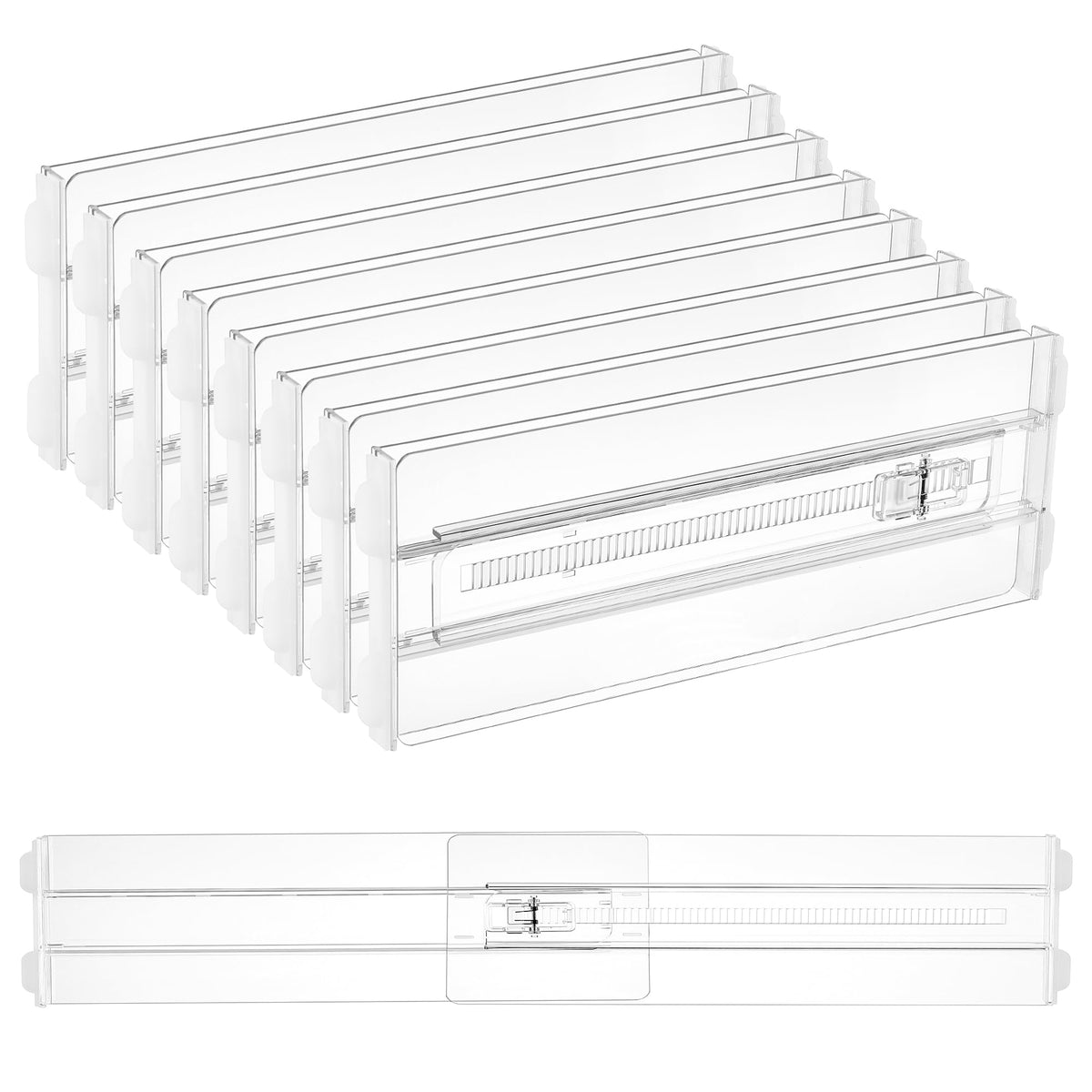 Vtopmart 8 Pack Shallow Drawer Dividers, 2.36" High 12.5"-20.8" Adjustable Expandable Kitchen Drawer Organizer, Clear Plastic Organizer Separators for Flatware, Utensil, Cutlery, Underwear, Clothes