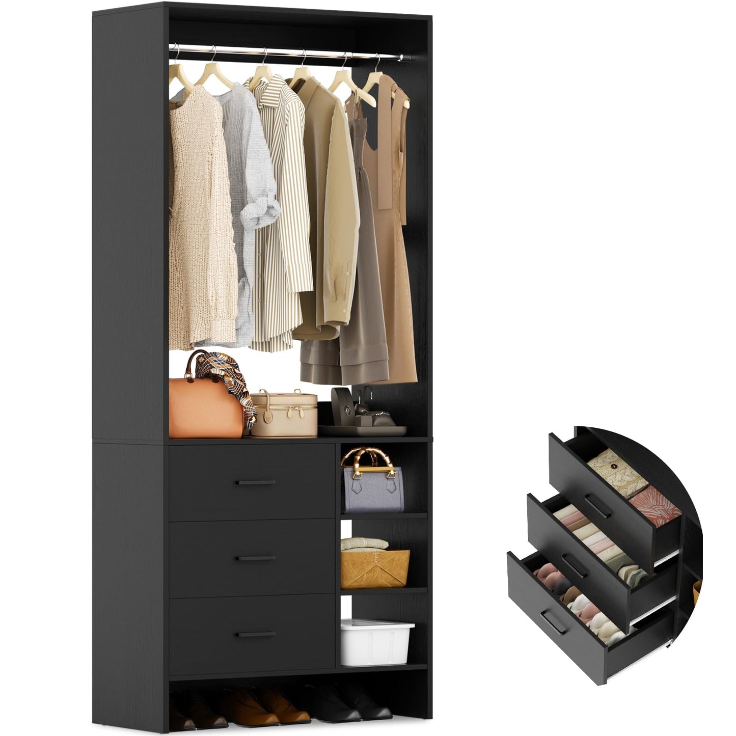 Aheaplus 1.8FT Closet System with Drawers, 21.5’’ Closet Organizer, White